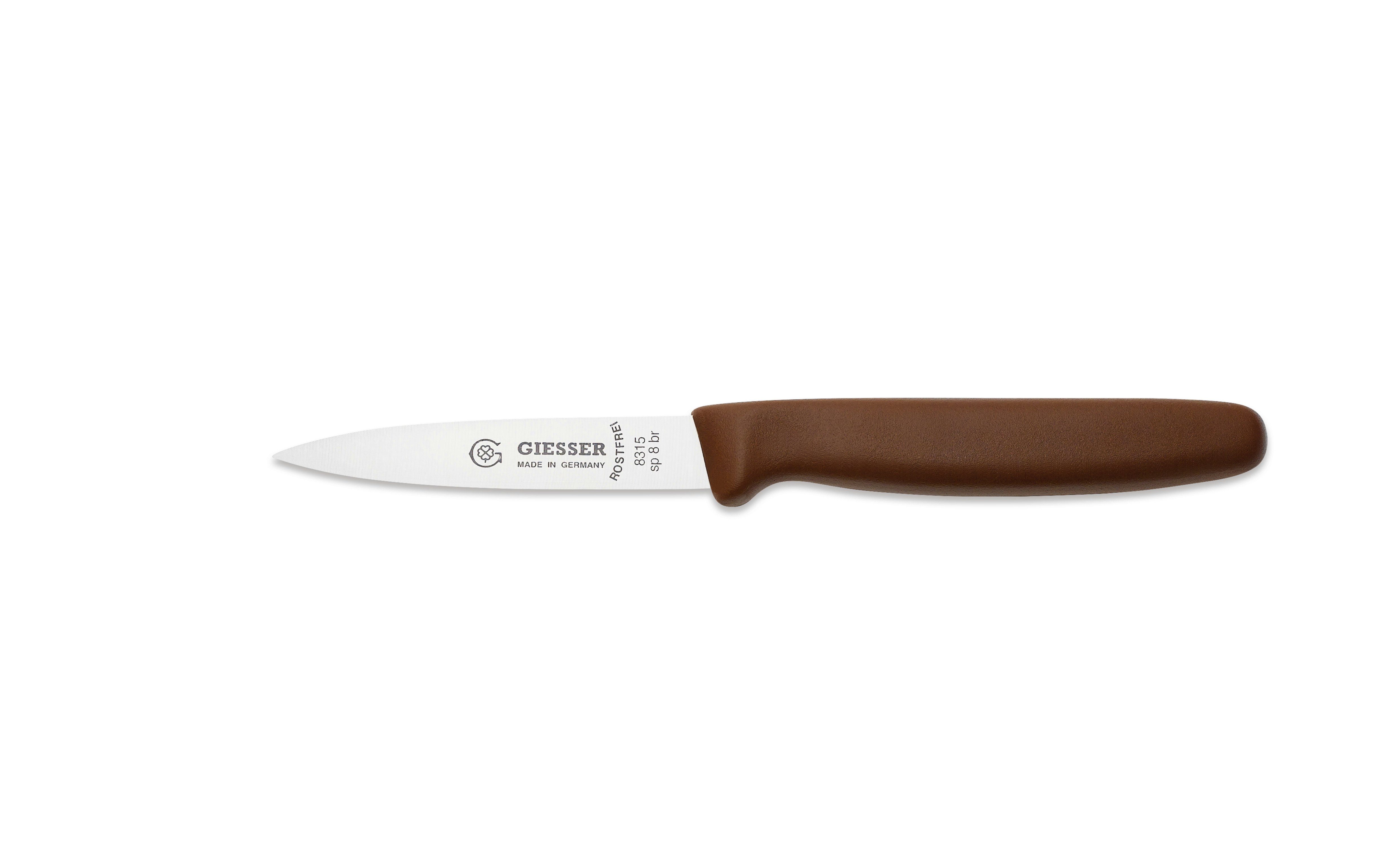 Giesser Messer Gemüsemesser Spickmesser 8315 sp 8/10/12, Küchenmesser mit oder ohne 3mm Wellenschliff Braun