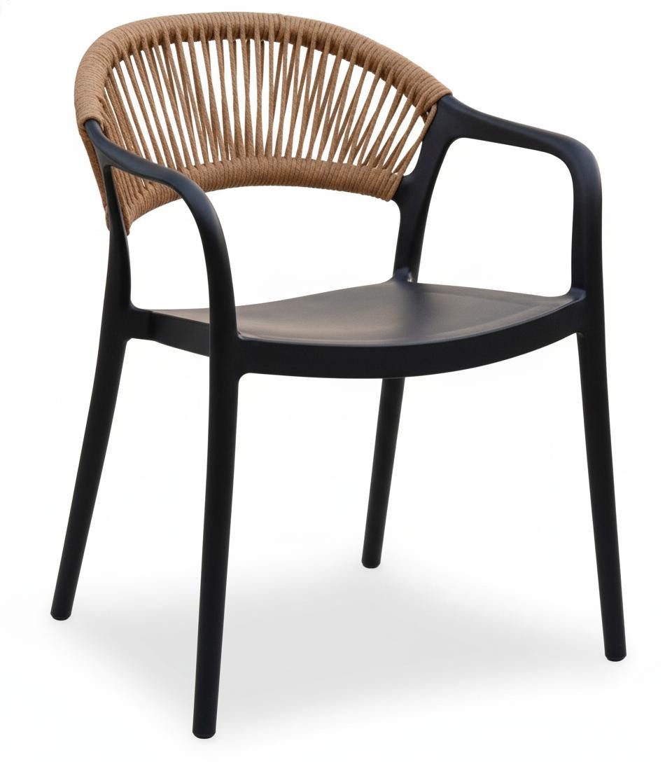 JVmoebel Gartenstuhl Stuhl Kunststoff Geflochtener Halb Offener Rückenlehne Schwarz Weiß (1 St), Made in Europa