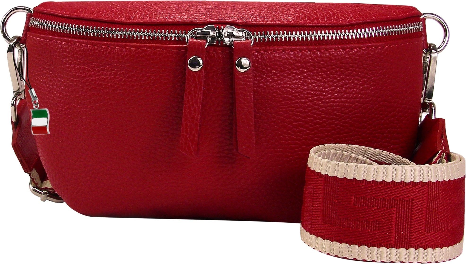 FLORENCE Gürteltasche Florence Echtleder Gürteltasche Damen rot (Gürteltasche), Damen Leder Gürteltasche, rot, mehrfarbig ca. 25cm