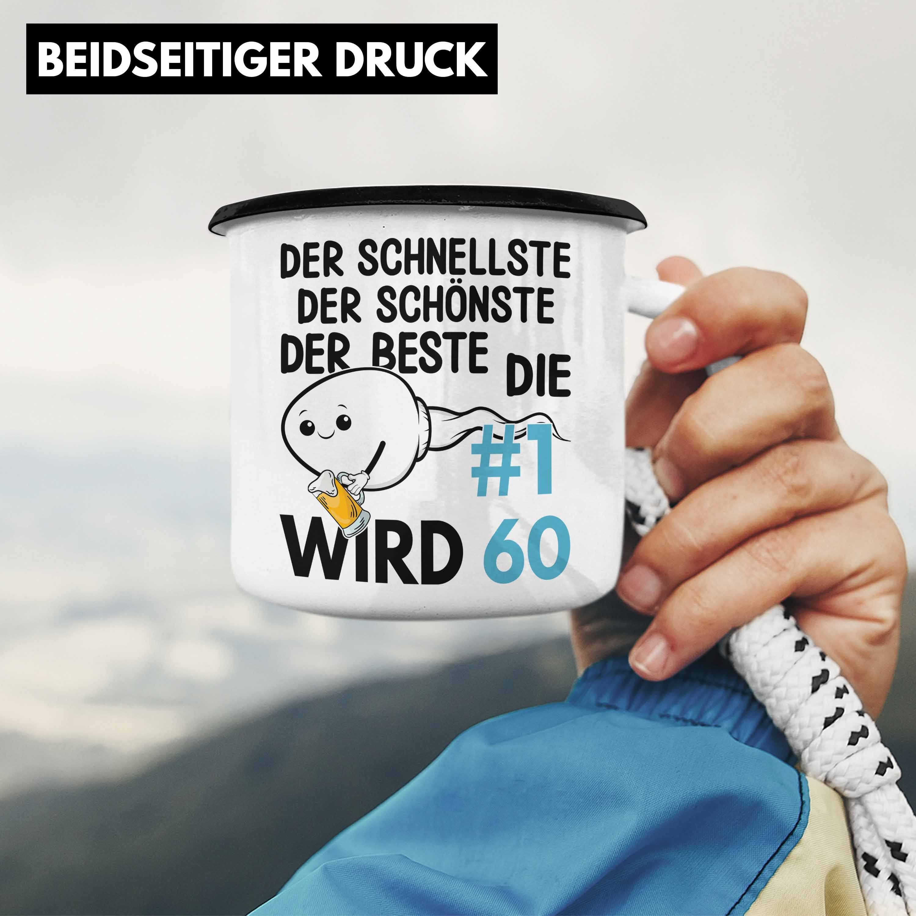 60. 50er Mann Geburtstag - Lustig Trendation Trendation Geschenkidee Männer Spruch Vater Emaille Tasse Thermotasse Geschenk Schwarz