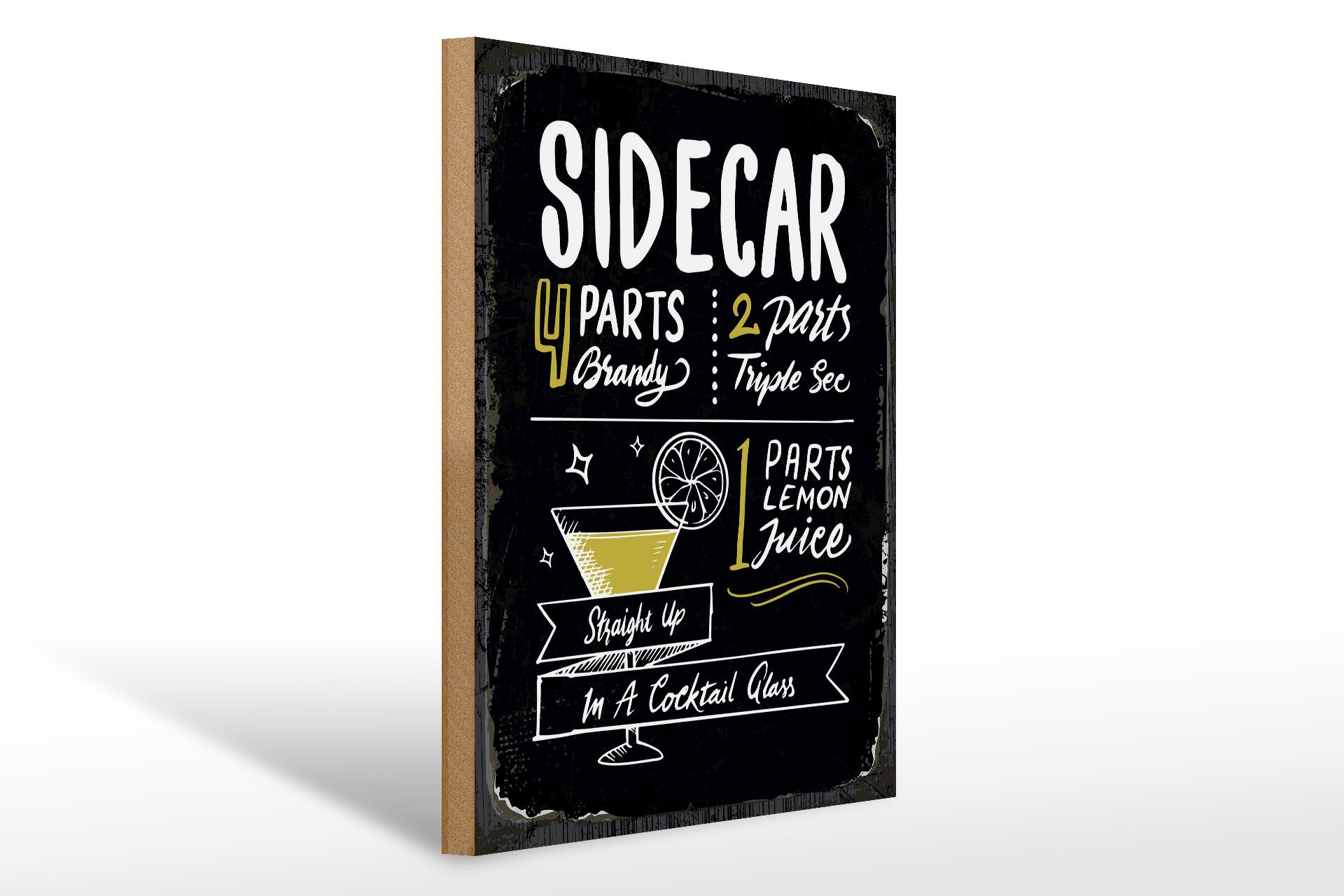 Holzbild Rezept Sidecar Cocktail Recipe 30x40cm
