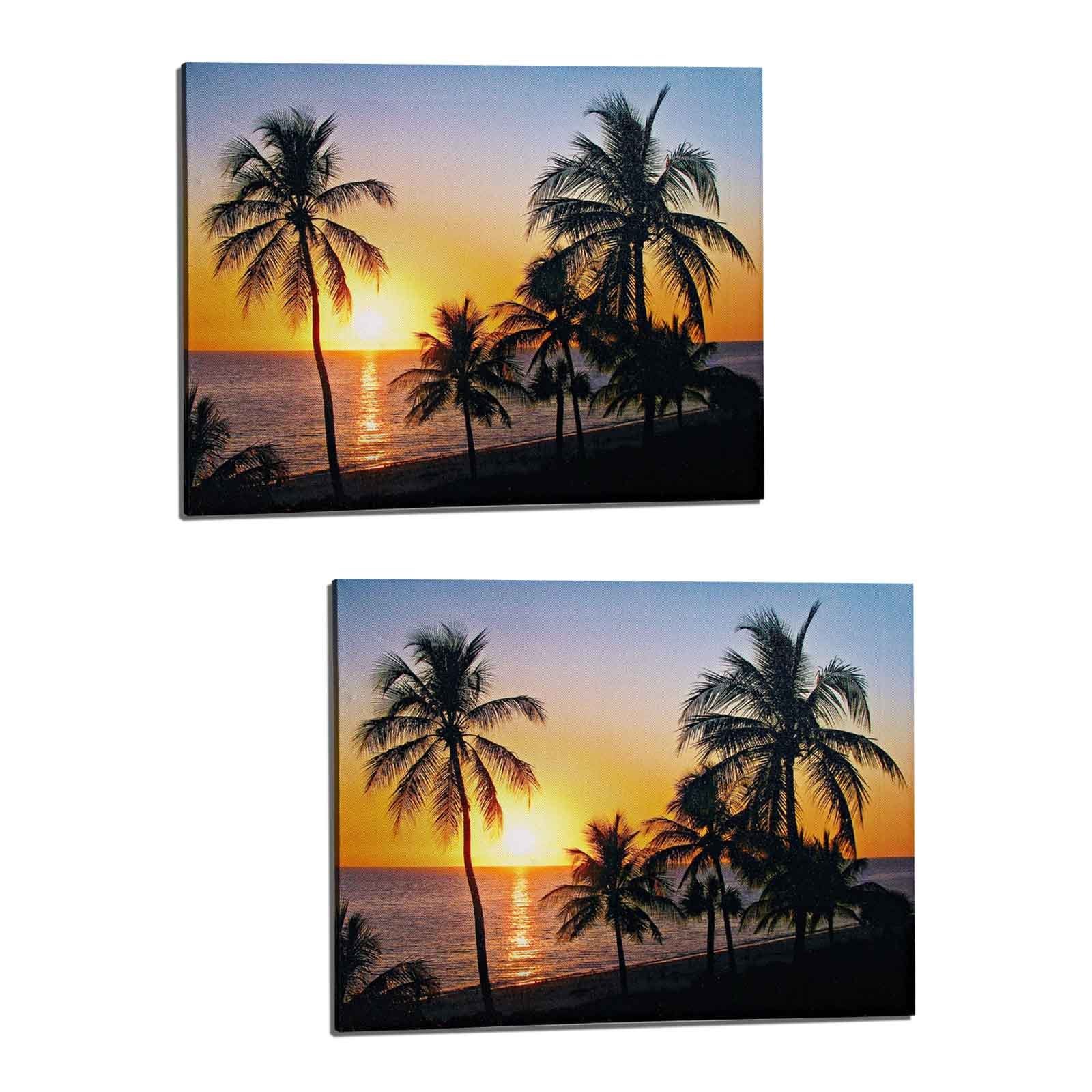 HAC24 LED-Bild LED Leinwand Strand Beleuchtet Wandbild Leuchtbild Leucht Strandbild, Sonnenuntergang (Set, 2 St), 30x40 cm, Batteriebetrieben