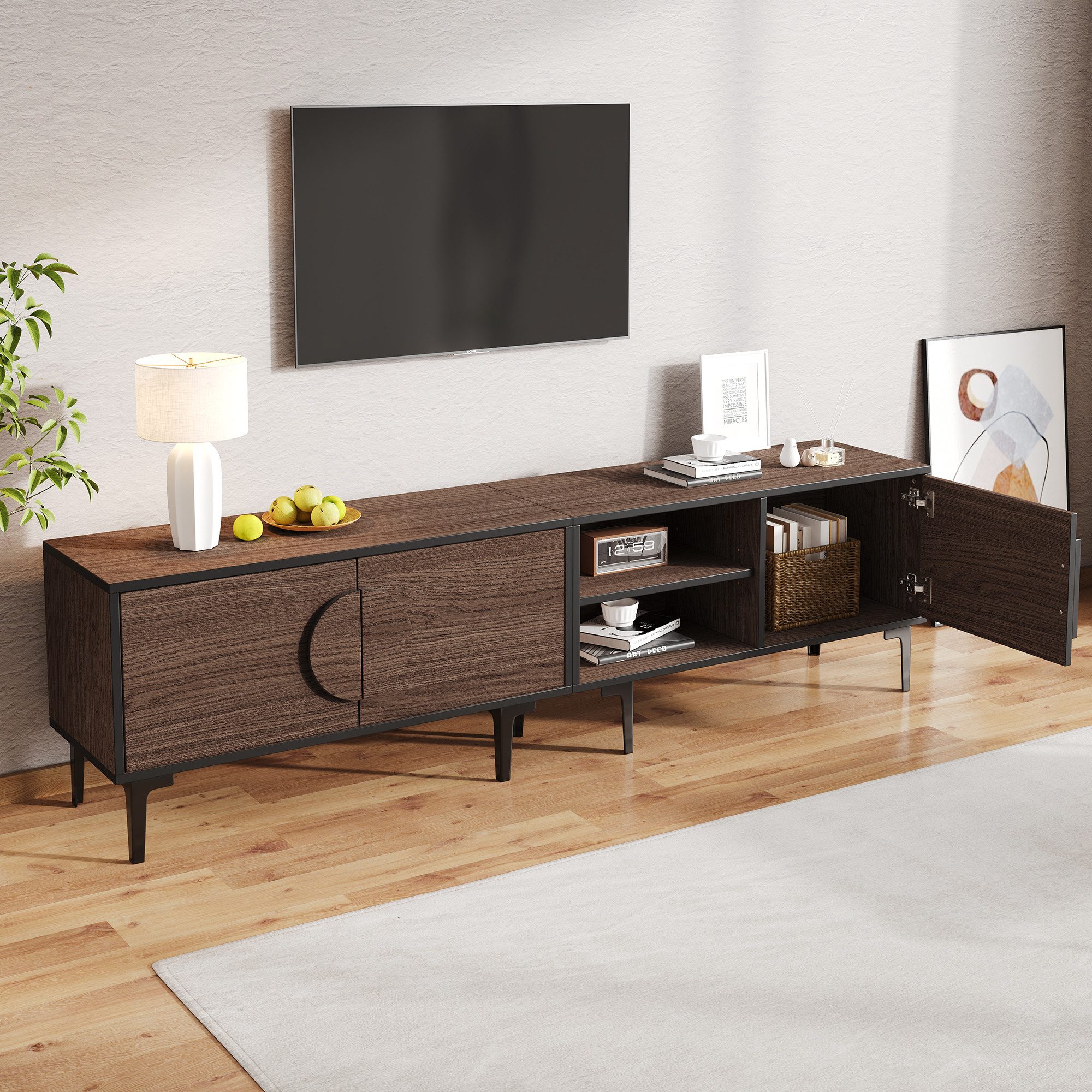OKWISH Lowboard Fernsehschrank (Packung, 1 St., 180*35*49cm lowboard Fernsehschrank), mit 2 Schränke, TV-Board mit 2 offene Ablagefächer