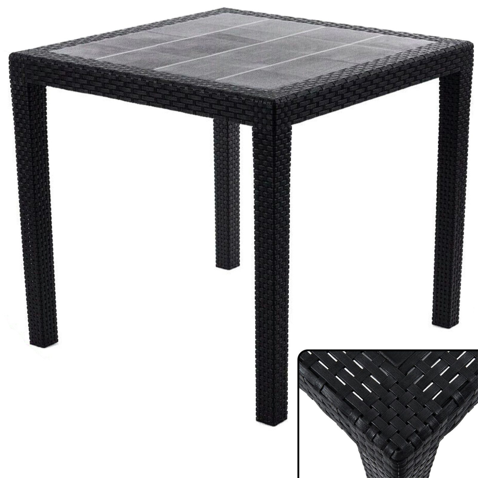 Progarden Gartentisch Terrassentisch Rattanoptik Bistrotisch 80 x 80 cm Anthrazit Esstisch (Packung, 1-St., 1 Tisch), UV-Beständig, Robust, Wetterfest, Made in Italy, Hochwertig