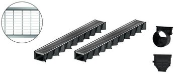 Xanie Regenrinne 2x1m ACO Hexaline 2.0 Entwässerungsrinne Maschenrost Stahl verzinkt Ablauf horizontal Bodenrinne Terrassenrinne, 8-St., flexibles System einfacher Einbau