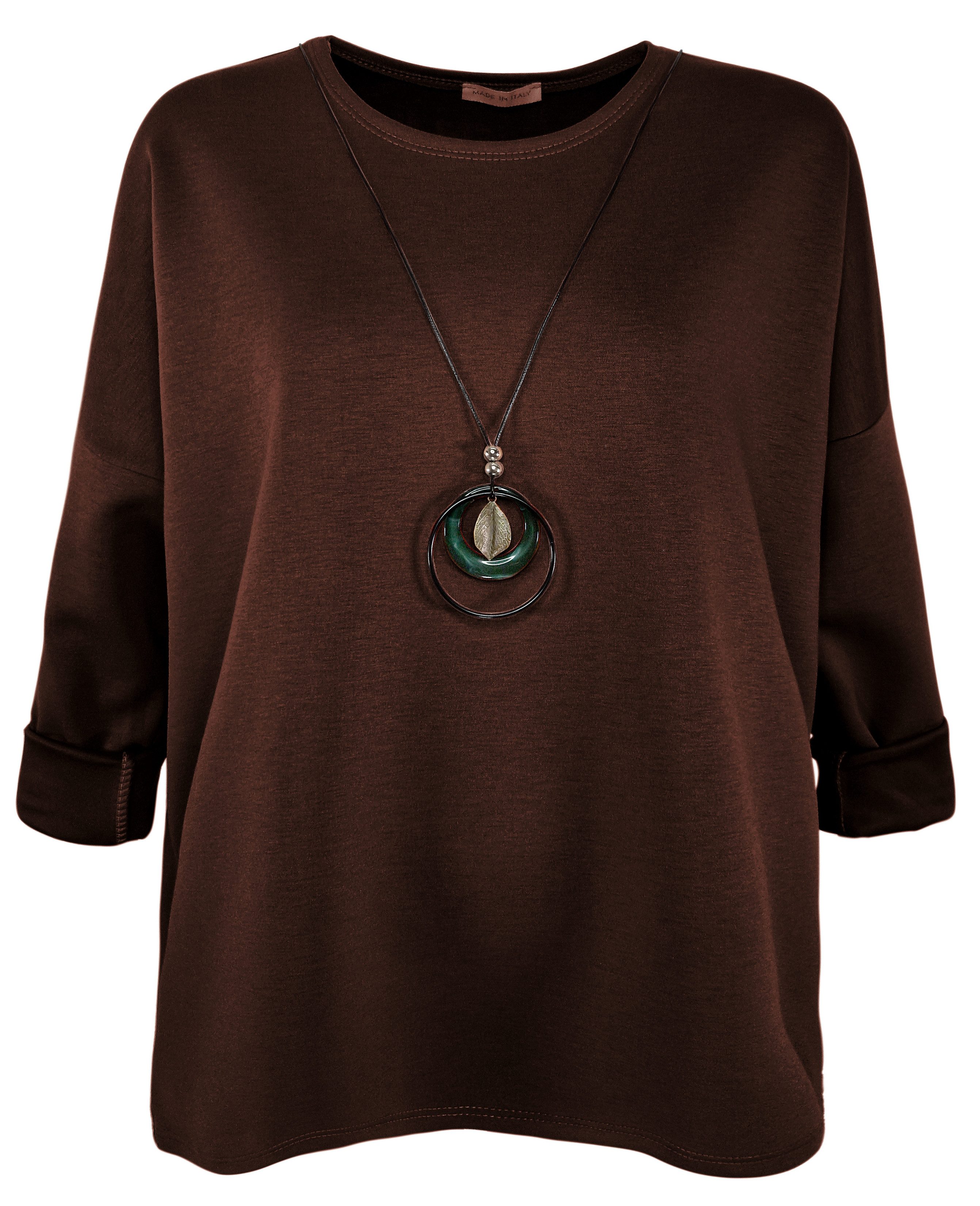 dy_mode Longshirt Damen Longshirt Oversize Weites Tunika Shirt Oberteil Übergangszeit in Unifarbe, mit passende Kette