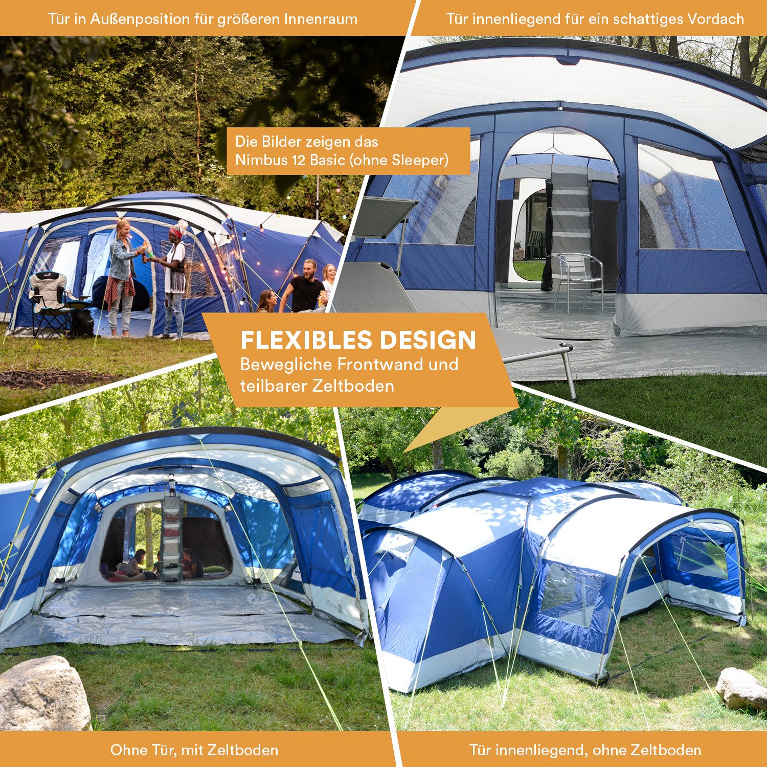 Skandika Gruppenzelt Nimbus 12 Sleeper, Familienzelt mit 3 nachtschwarzen Schlafkabinen, Personen: 12, wasserdicht, 5000 mm Wassersäule, 2,15m Stehhöhe, großes Campingzelt