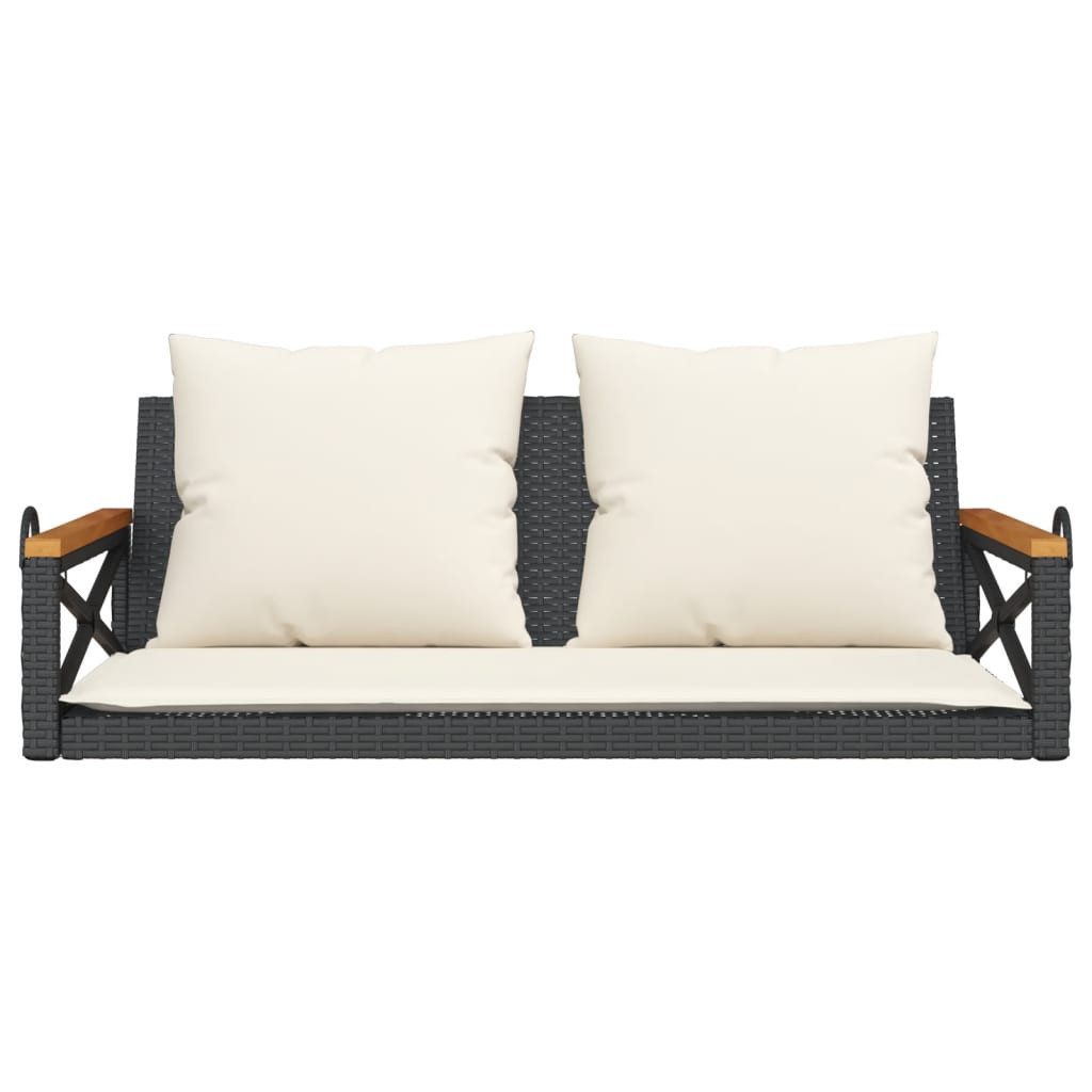 vidaXL Gartenbank Hängebank mit Kissen Schwarz 109x62x40 cm Poly Rattan (1-St)