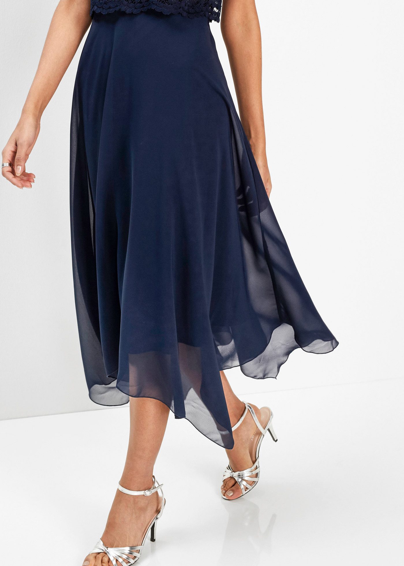 bonprix Midikleid für elegante Anlässe, aus Chiffon mit Spitze, ärmellos