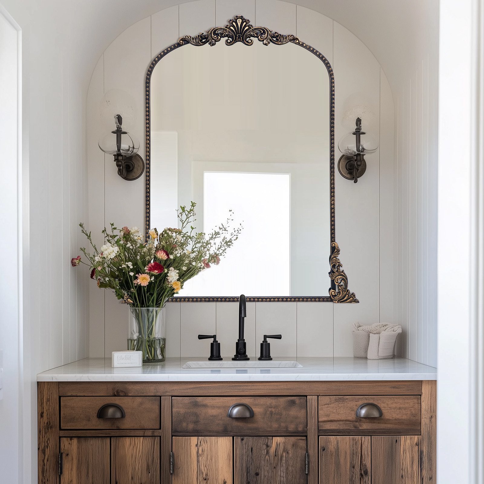 G-LEAF Wandspiegel Bogen-Wandspiegel, antiker Spiegel im Barockstil (1-St), günstig online kaufen