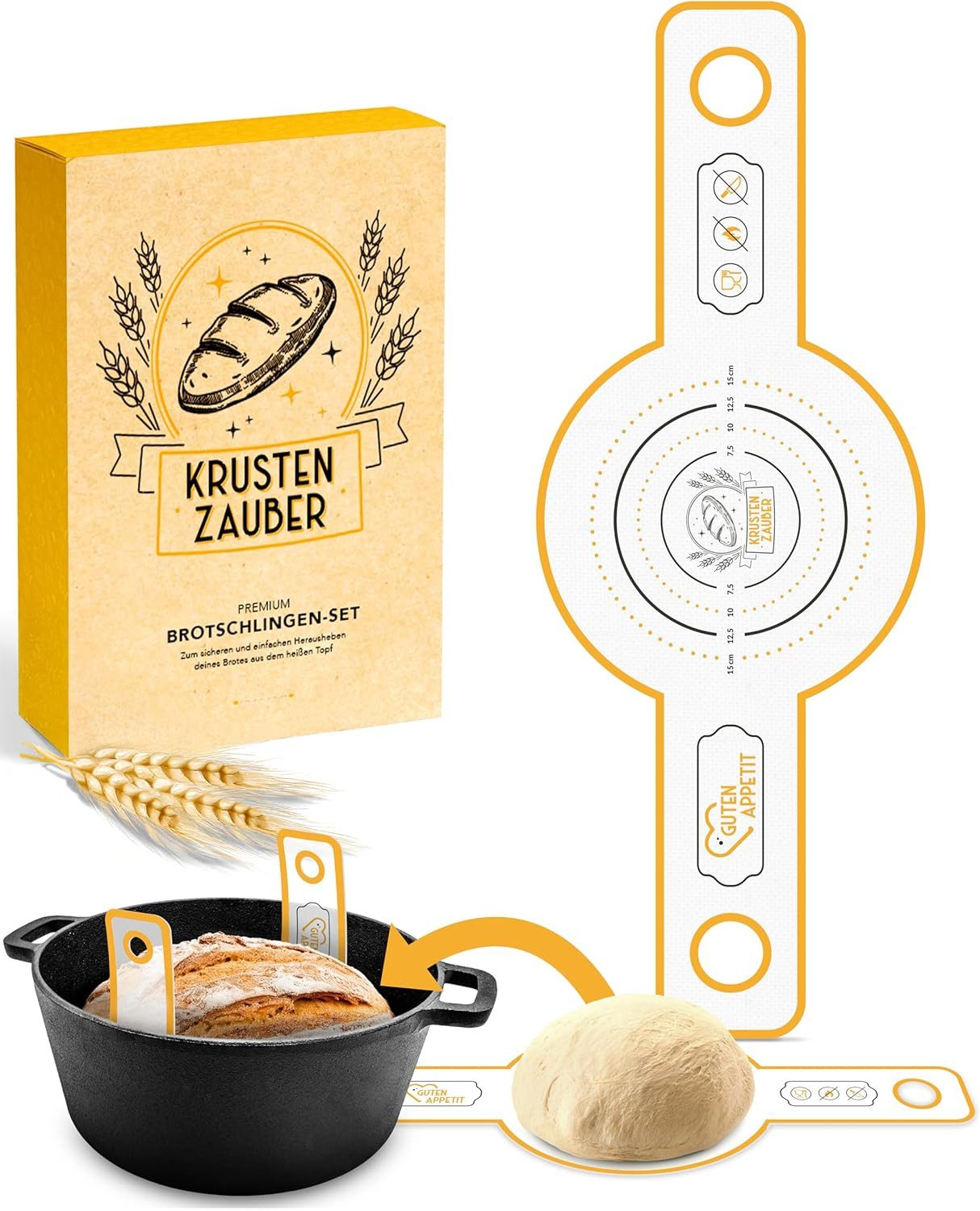 Krustenzauber Backmatte Zubehör - Brotschlingen, Schneebesen, Backmatte, Teig Reinigungstücher, 1x Brotschlinge Rund