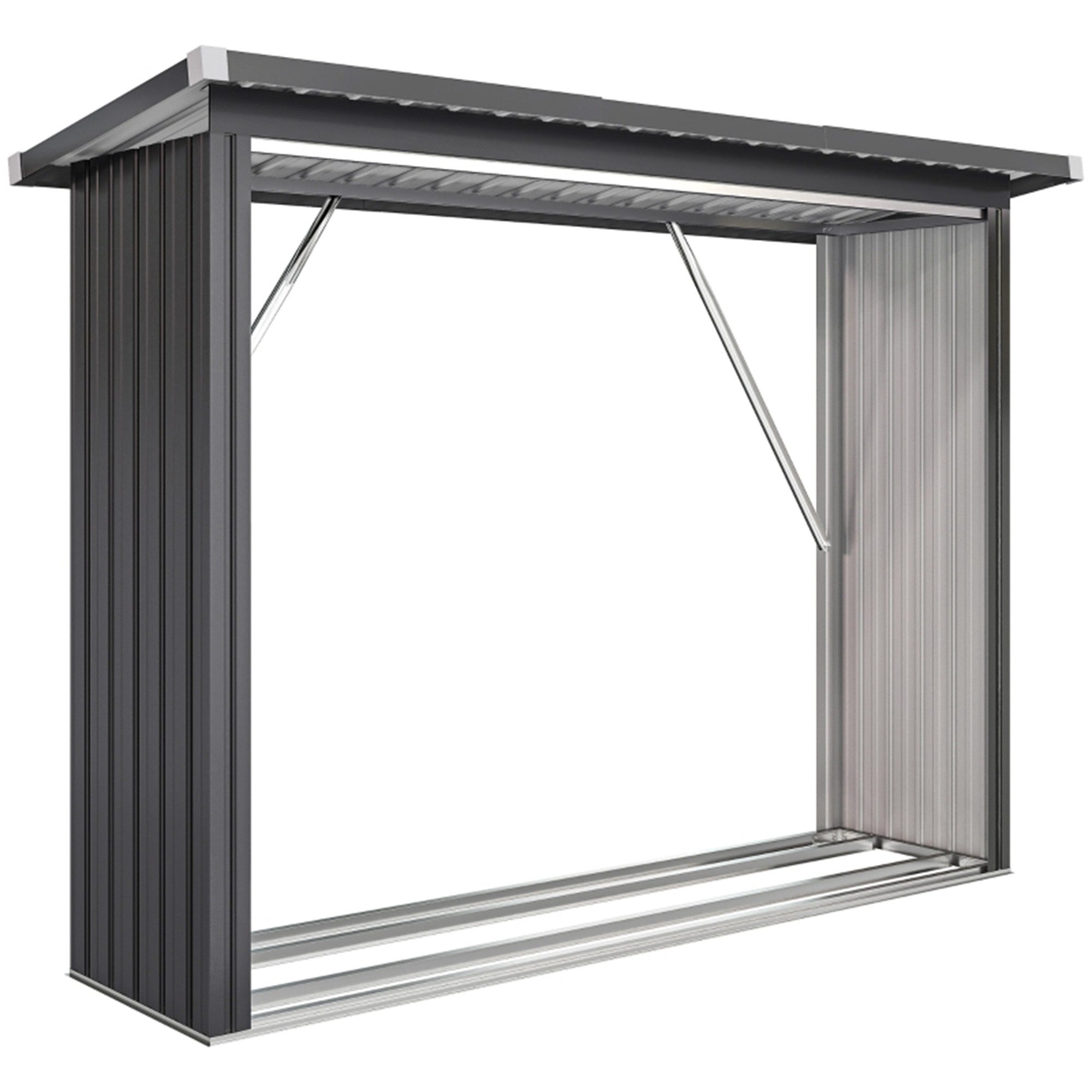 MC Star Kaminholzregal Brennholzschuppen, Feuerholzunterstand, Stahl, erhöhter Boden, (Schrägdach, 213 x 66,5 x 150 cm, Dunkelgrau)