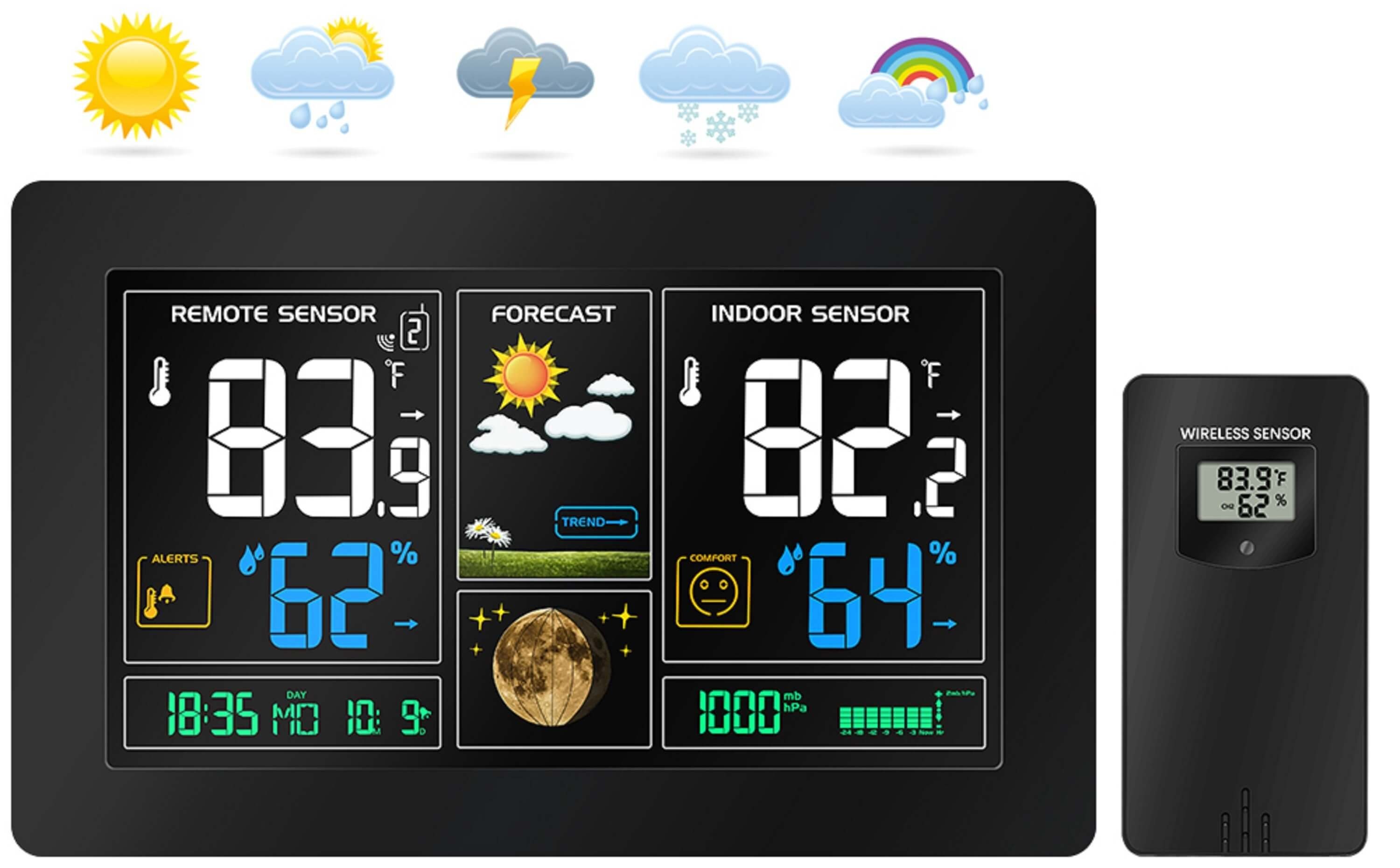 echos Eco-450 Funkwetterstation (mit Funk-Außensensor, Wettervorhersage,Farbdisplay,Funk-Außensensor mit LCD-Display)