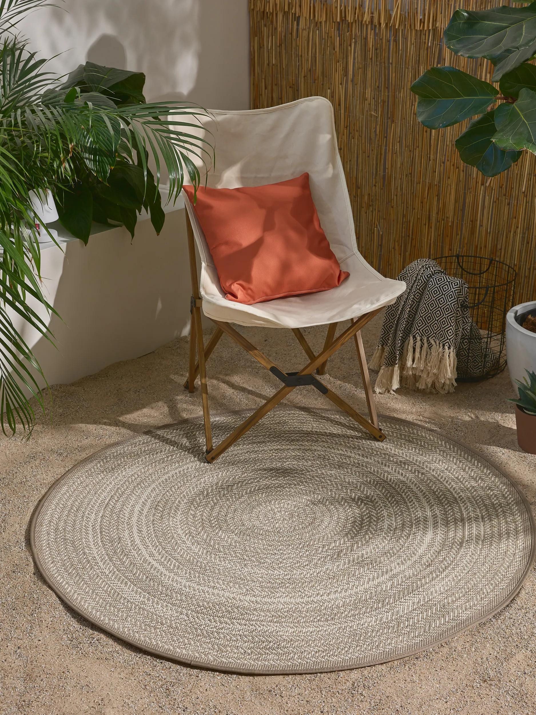 benuta Outdoorteppich Metro, rund, Höhe: 5 mm, In- & Outdoorteppich, Robust für Garten, Terrasse, Balkon, Küche
