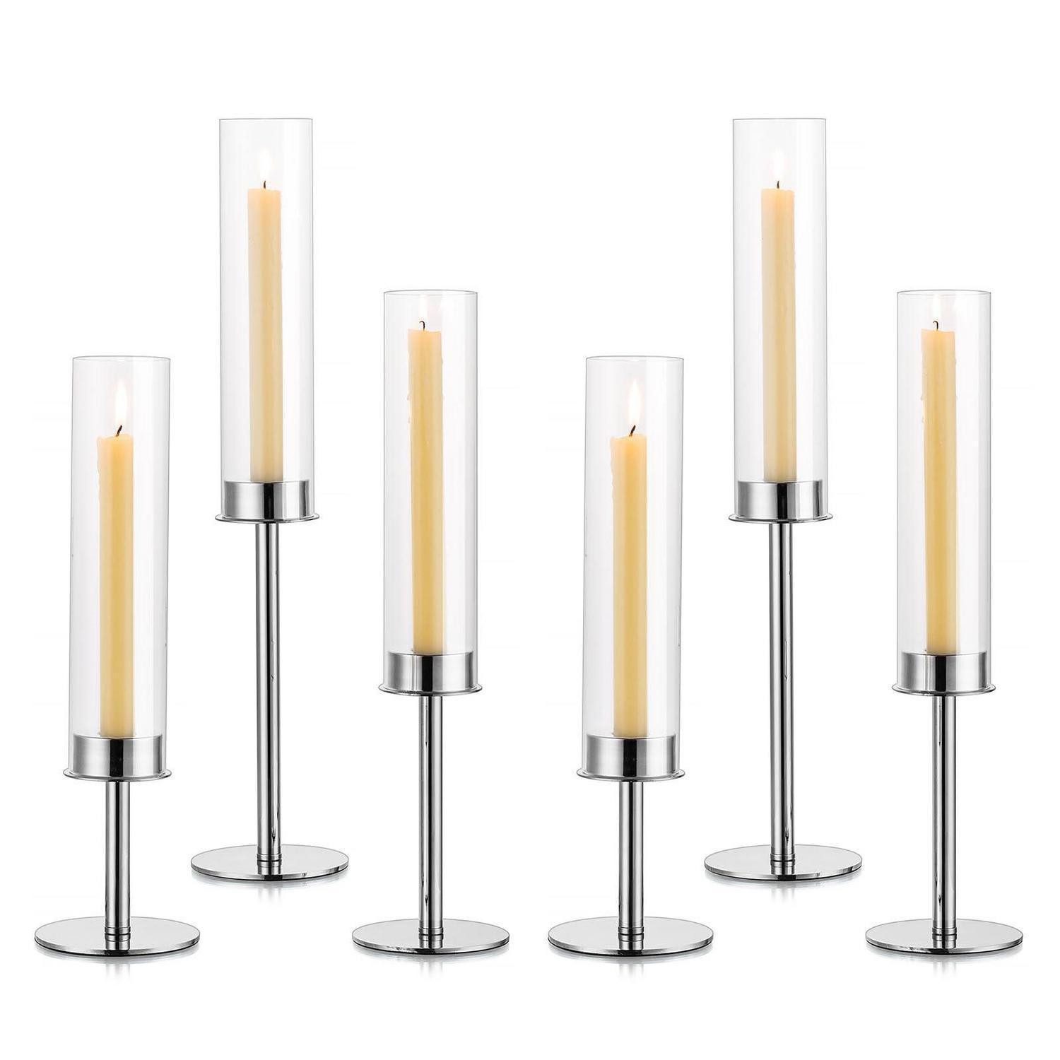 LuxusKollektion Kerzenständer Kerzenständer Silber Metall mit Glas 6er Set