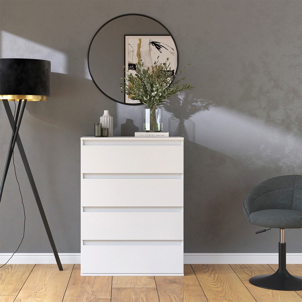 Vicco Kommode Claus, Weiß, 74 x 99.6 cm mit 4 Schubladen