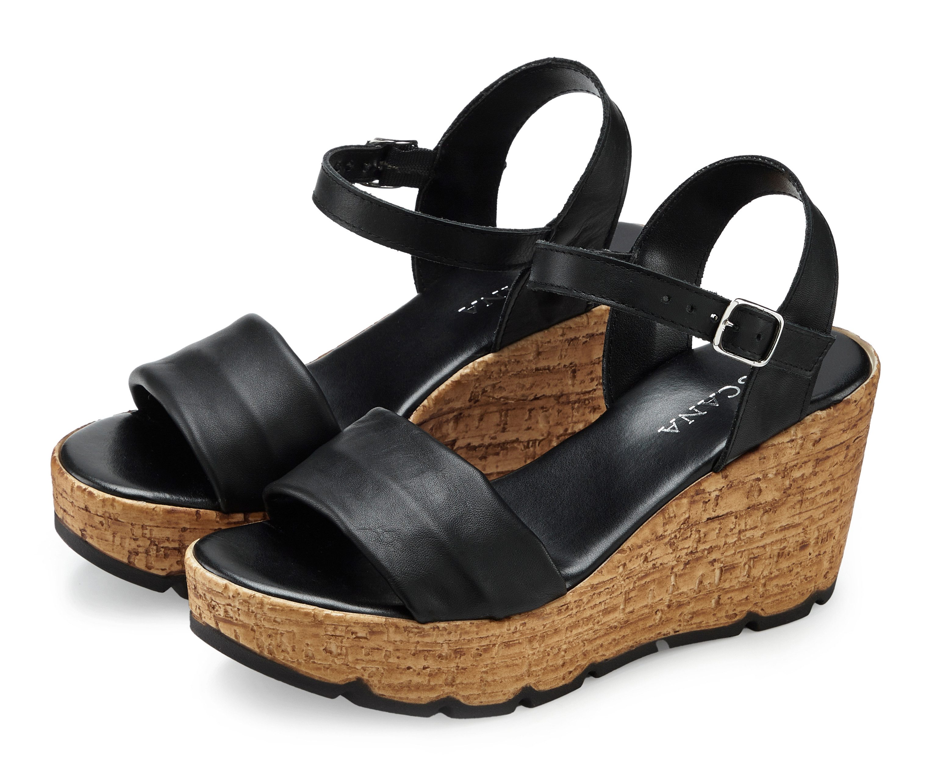 LASCANA Sommerschuh, offener Schuh, Sandale, Keilsandalette, Sandalette NEU aus Leder mit Keilabsatz in Kork-Optik