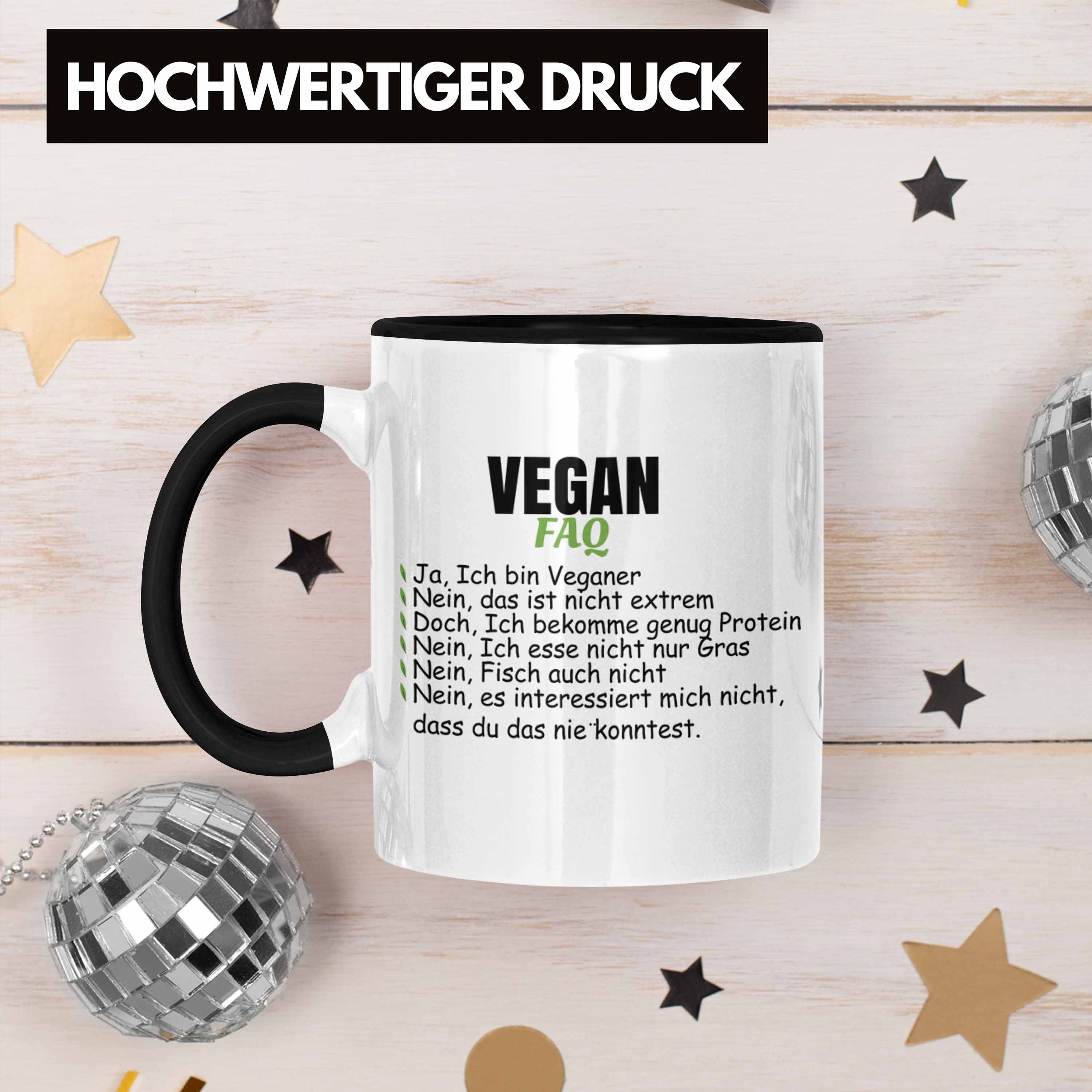 Lustiger Schwarz Trendation Lebensweise Spruch Vegan - Trendation Spruch Tasse Veganer Tasse Geschenk FAQ Vegane Geschenkidee
