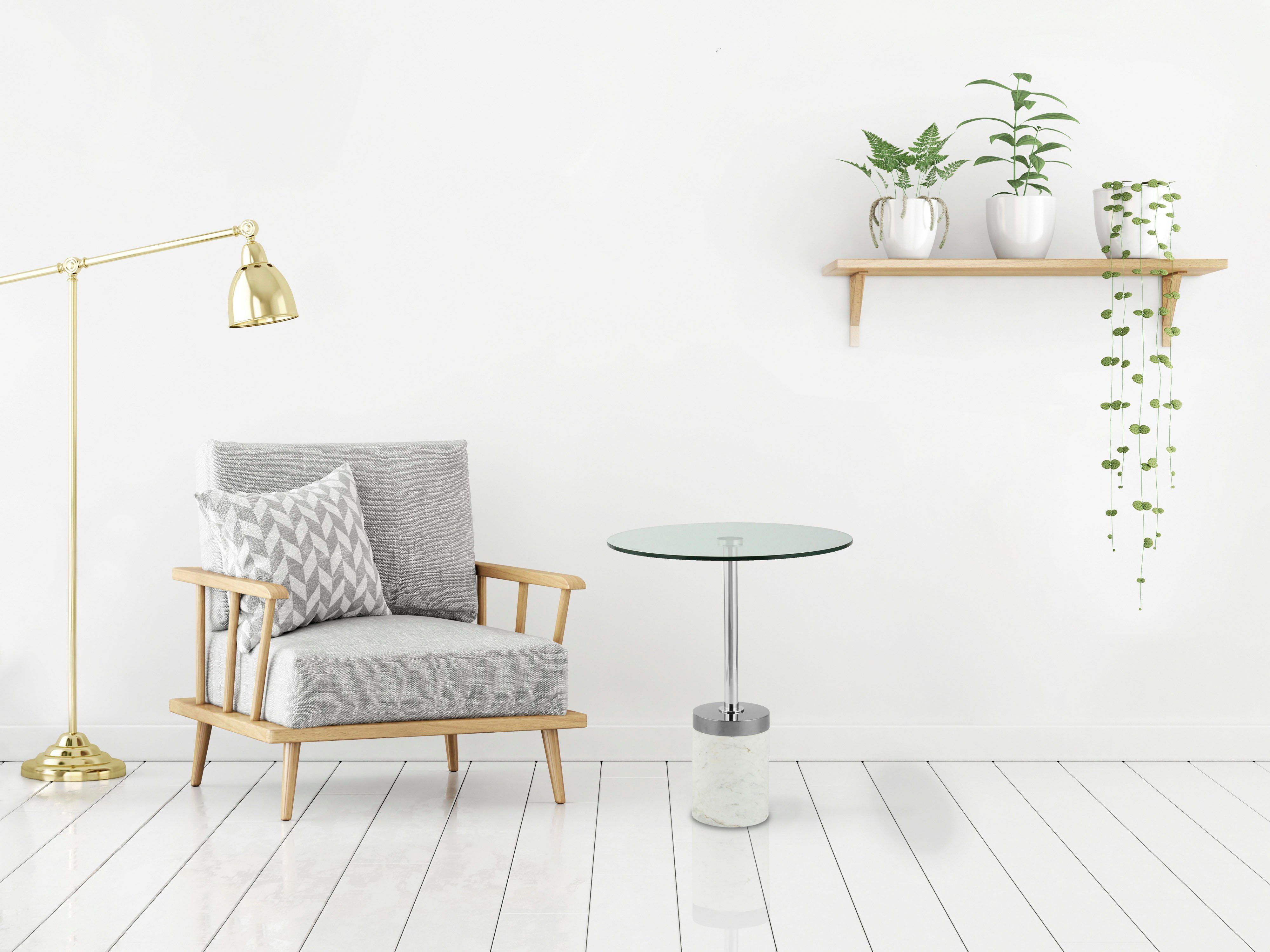 Kayoom Beistelltisch Lana 125, robuste Glasplatte, Sockel in Mamor Optik (1-St), robust, pflegeleicht, hochwertig, Outdoor und Indoor geeignet
