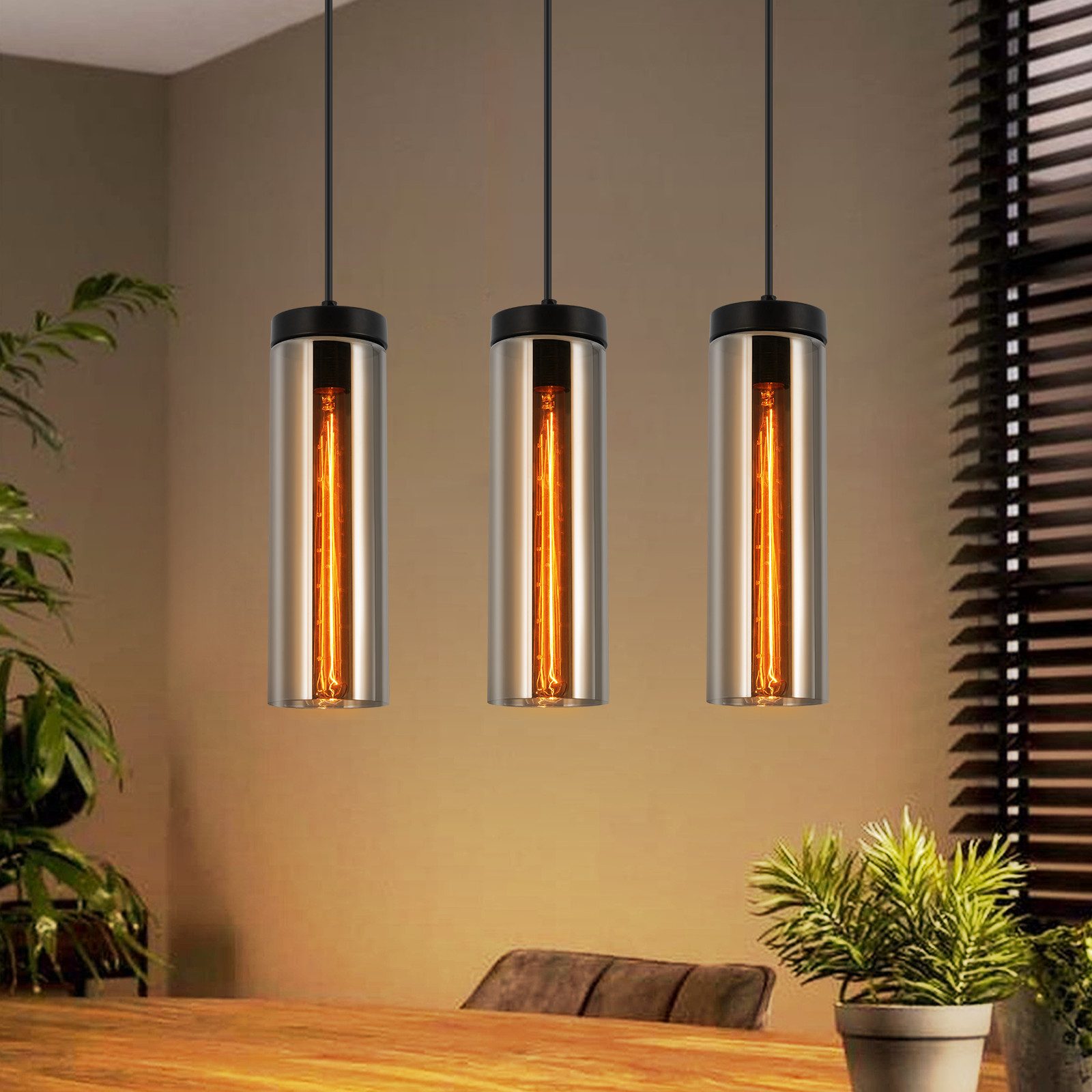 Nettlife Pendelleuchte Esstisch Mattschwarz Retro Glas günstig online kaufen