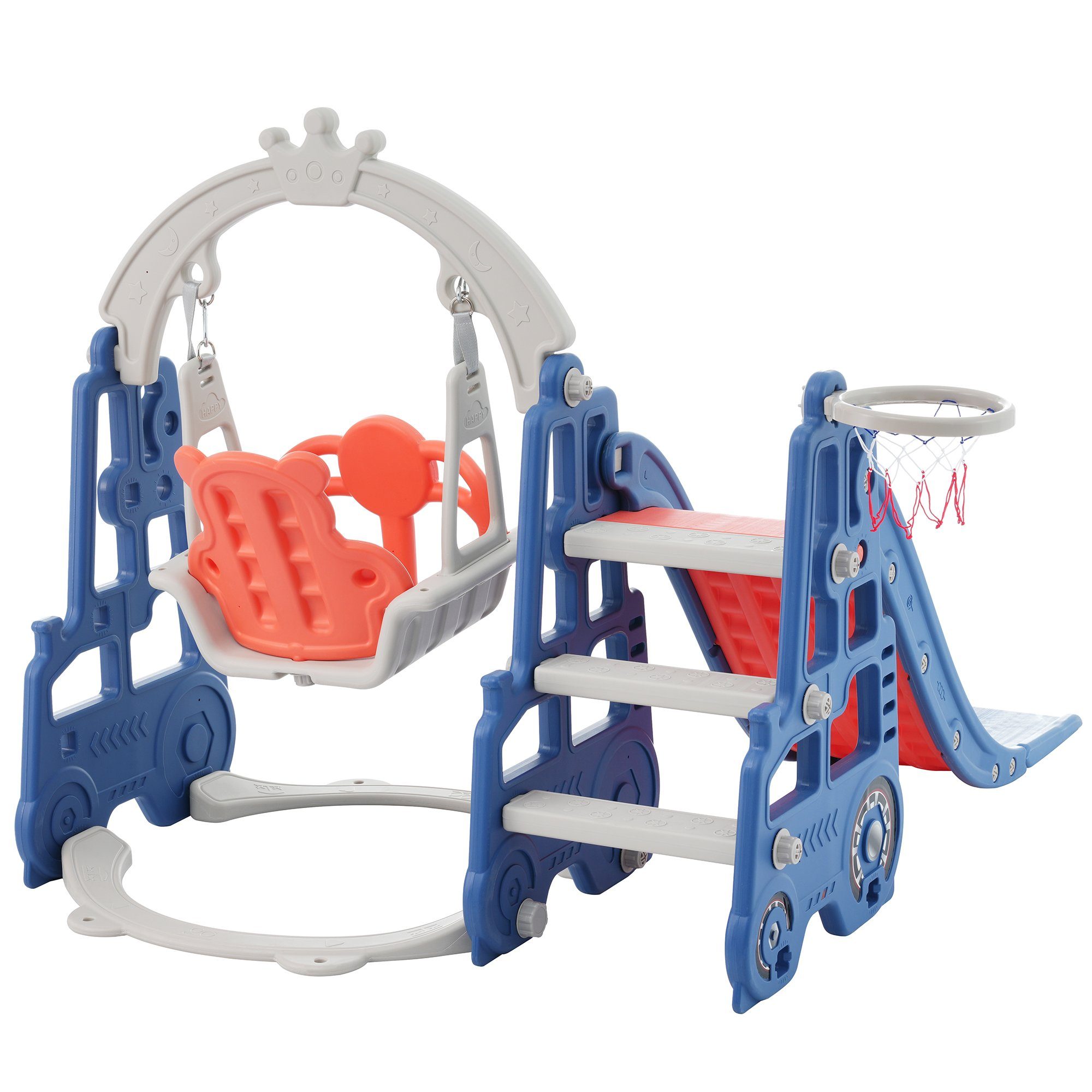 Blau Schaukel (Rutschenkombination, BlingBin Klettern, 1-tlg., Indoor-Rutsche 4 Kinderrutsche, 1 Basketballkorb und Schaukel, Kinderrutsche Set), in 1er Spielzeug,