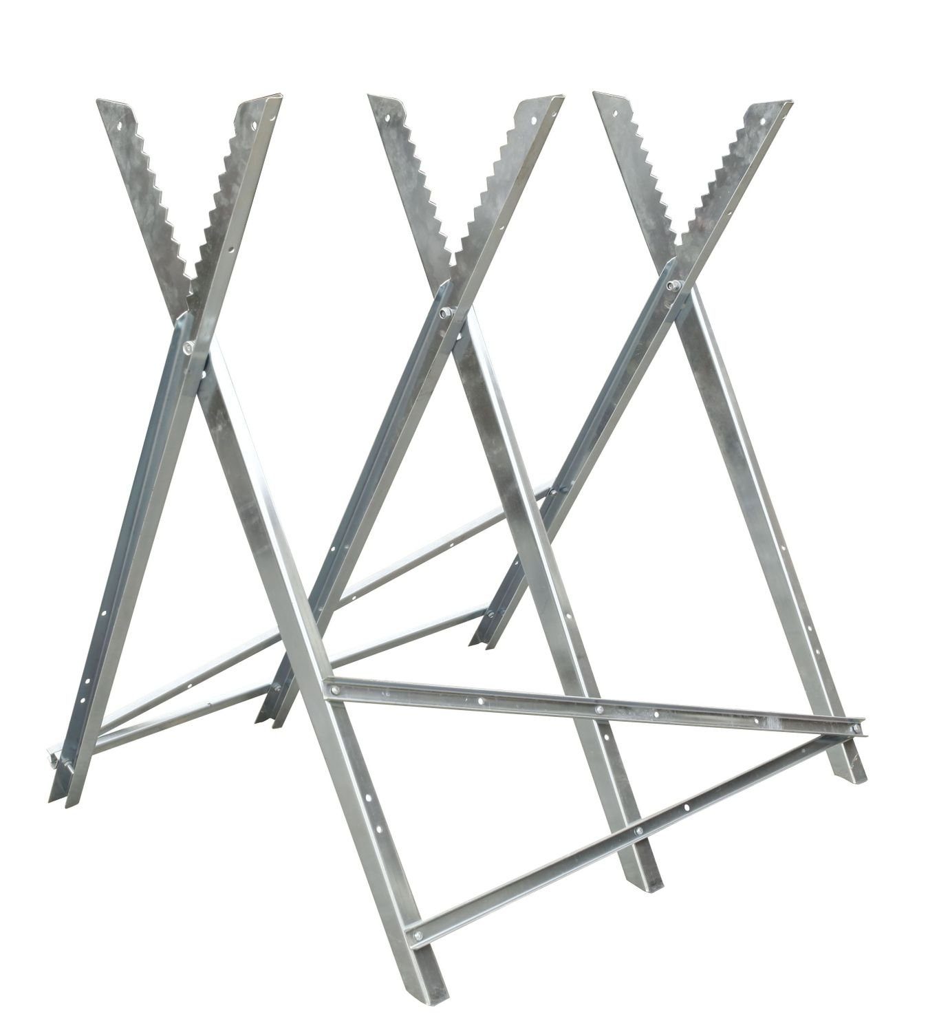 GARMIO Sägebock Sägebock verzinkt zusammenklappbarer Holzsägebock 4-fach,Extra robust, verkeilte Zinken, Greifzähne besserer Halt, 150 kg max. Belastbarkeit