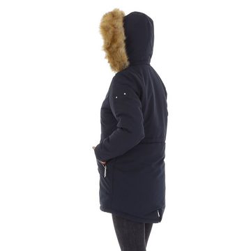 Ital-Design Winterjacke Damen Freizeit Kapuze (abnehmbar) Gefüttert Winterjacke in Dunkelblau