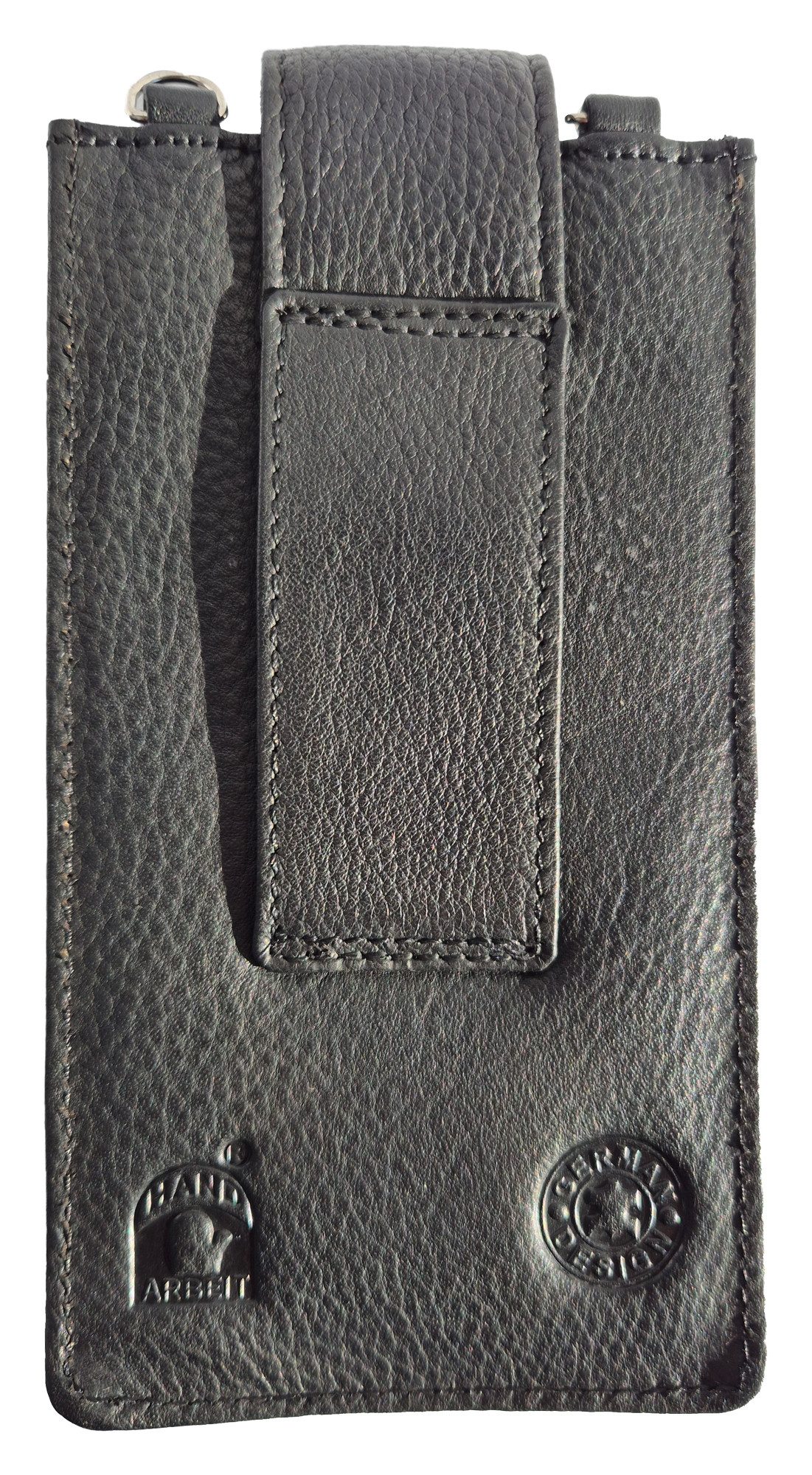 Einkaufszauber Handytasche Echt Leder Handy Smartphone Gürteltasche Elegant Schwarz