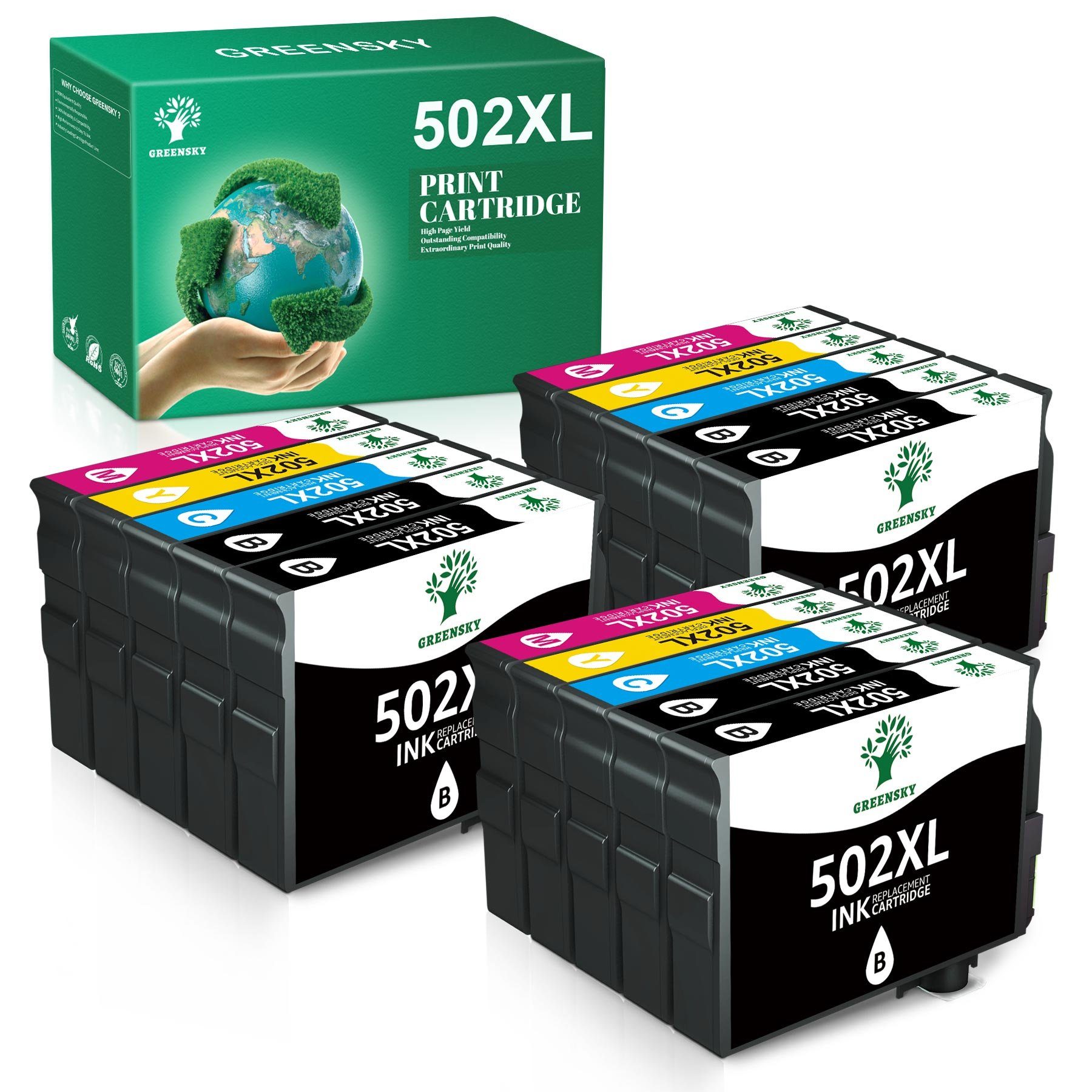 Greensky Ersatz für EPSON 502 XL Multipack Tintenpatrone (inklusive chip, XP 5100 XP 5105 WF-2860DWF WF-2865DWF) 6Schwarz/3Magenta/3Gelb/3Cyan