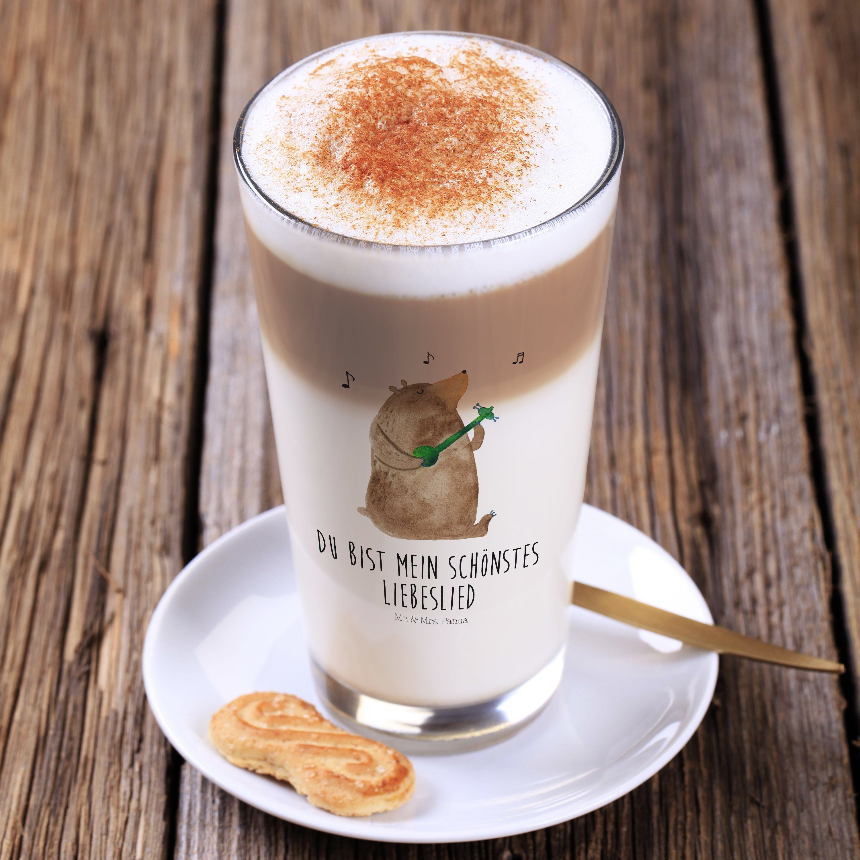 Cappuccino Mrs. & - Glas Geschenk, Macch, - Glas, Premium Transparent Glas Latte Mr. Bär Glas, Lied Panda