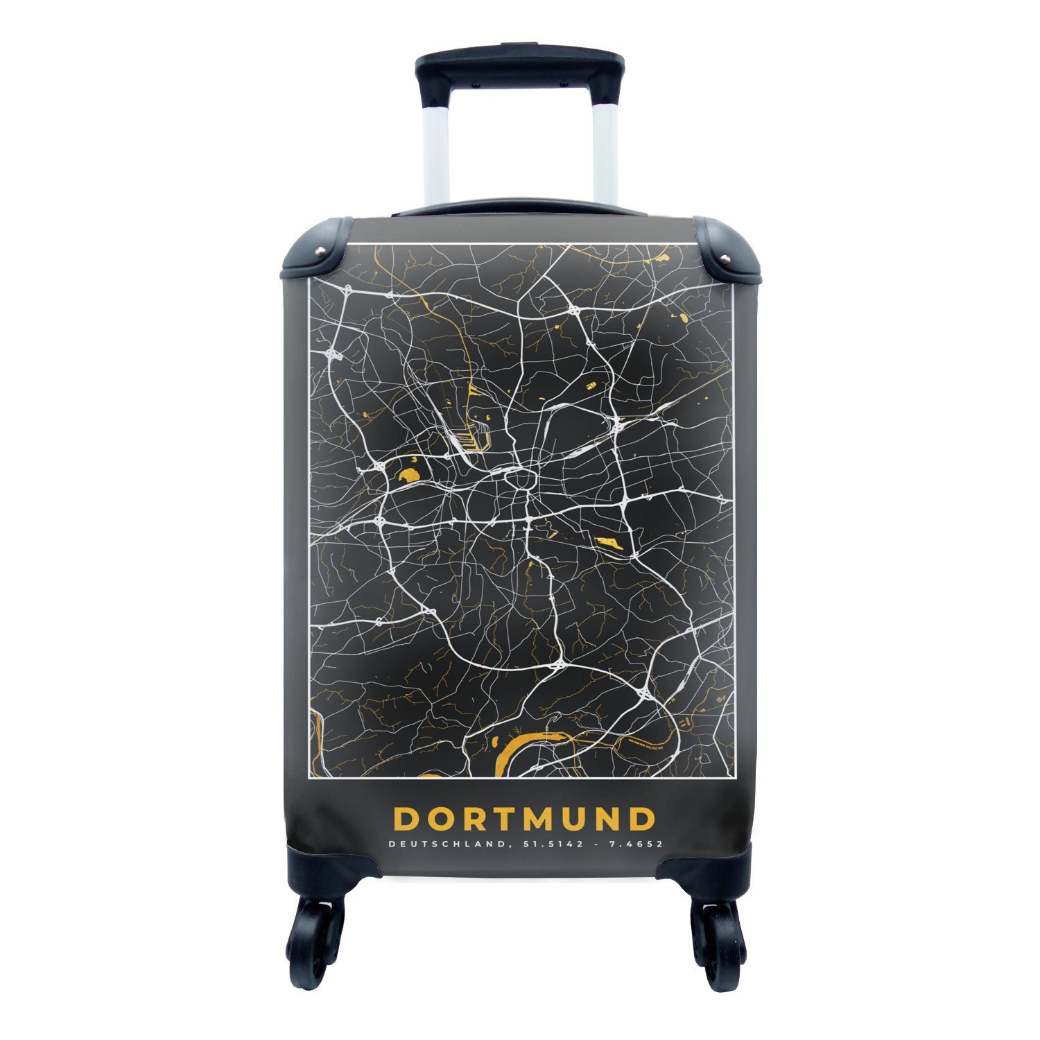 MuchoWow Handgepäckkoffer Dortmund - Gold - Deutschland - Karte - Stadtplan, 4 Rollen, Reisetasche mit rollen, Handgepäck für Ferien, Trolley, Reisekoffer