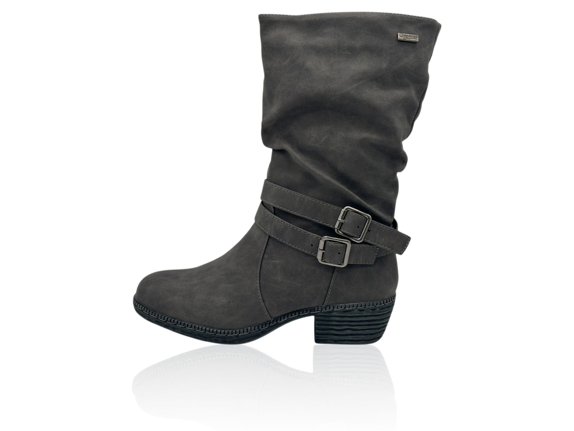 Nowaland Damen Stiefel warm gefüttert mit Doppelschnalle und Reißverschluss Winterstiefel leganter Raffschaft mit stilvollen …
