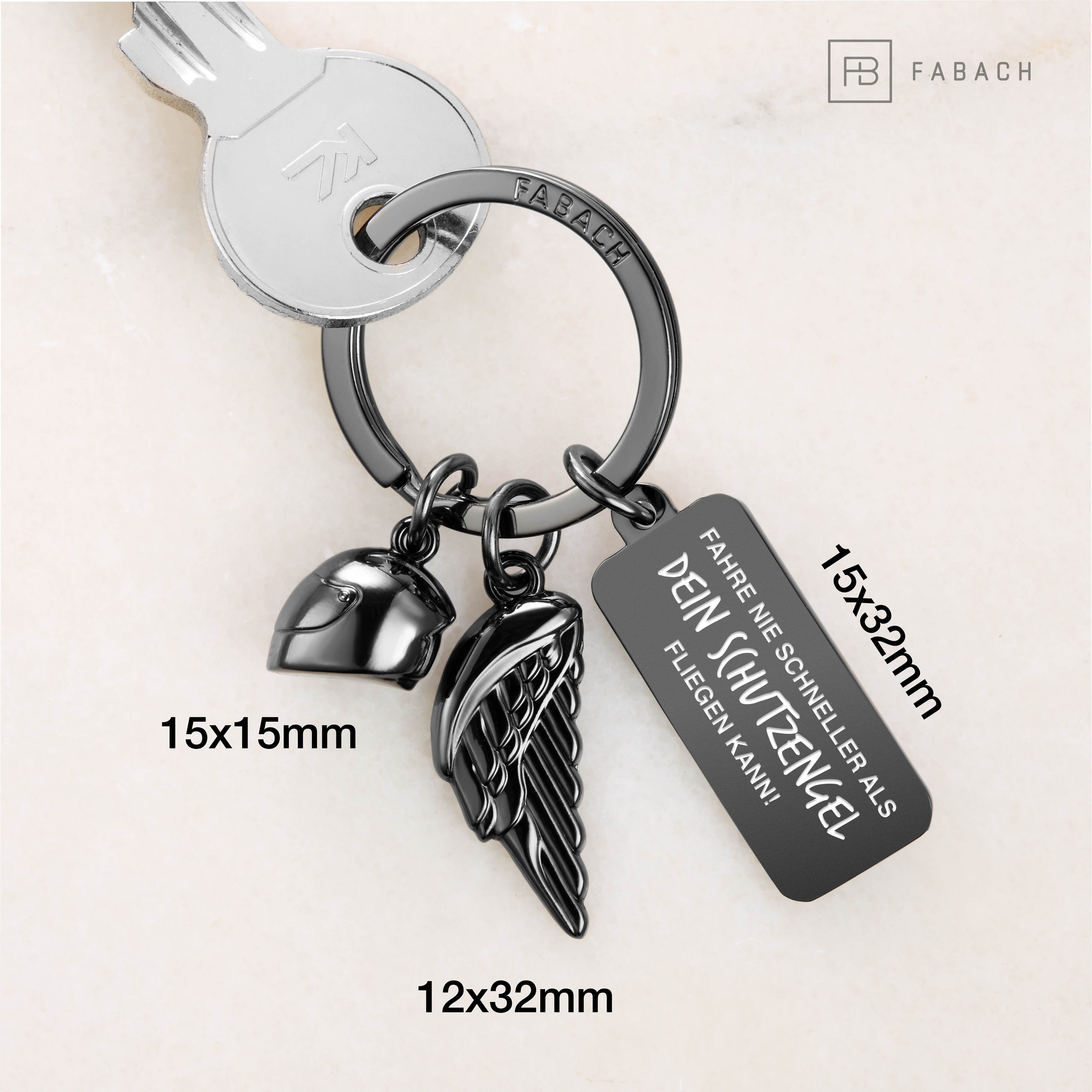 FABACH Schlüsselanhänger Motorrad mit Motorradhelm & Flügel - Glücksbringer Motorradfahrer