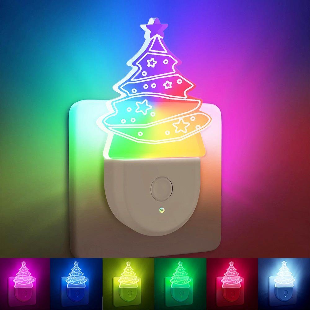MUPOO LED RGB Fest Weihnachtsbaum für Acryl, Weihnachtsgeschenk Kinder&Alte Integriert LED LED-Nachtlicht Steckdosenleuchte Leute Plug-in Dämmerungssensor, LED Nachttischlampe