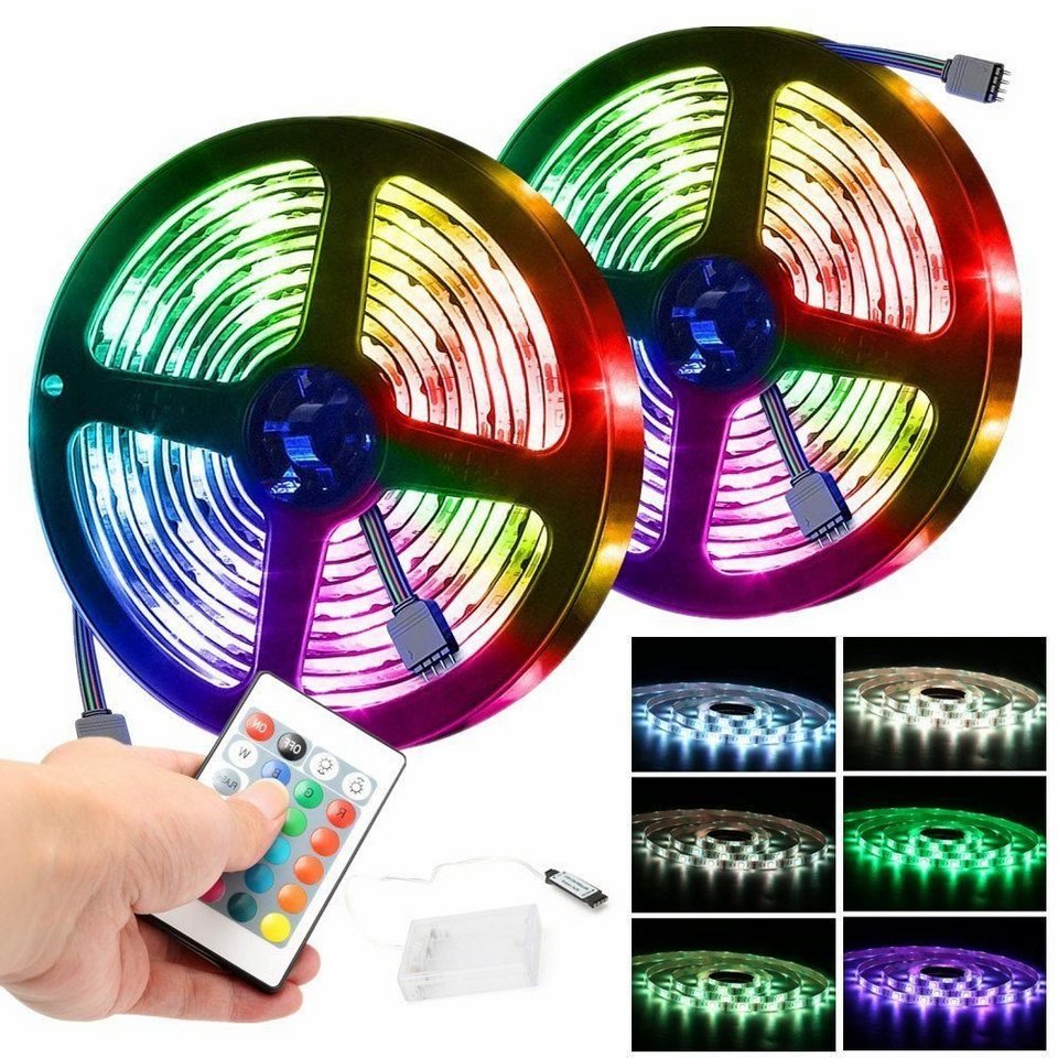 LETGOSPT LED-Streifen LED Streifen, RGB LED Strip SMD 5050 mit 24 Tasten IR- Fernbedienung, LED-Lichterketten mit 16 Millionen Farben