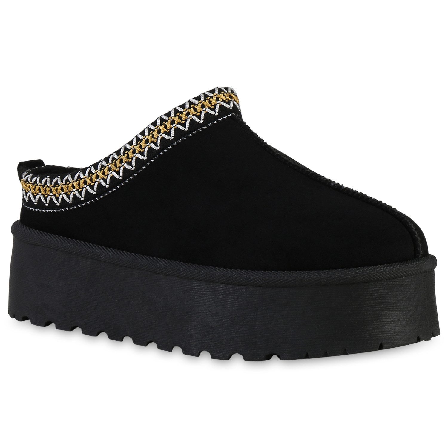 VAN HILL 840601 Hausschuh Damen Warm Gefütterte Pantoffeln Bequeme Plateau Prints