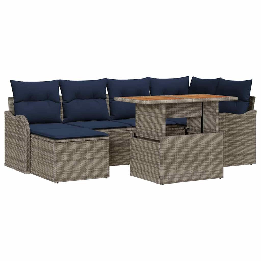 vidaXL Loungesofa Garten-Sofa-Set 7 Stk. Grau und Marineblau, 7 Teile