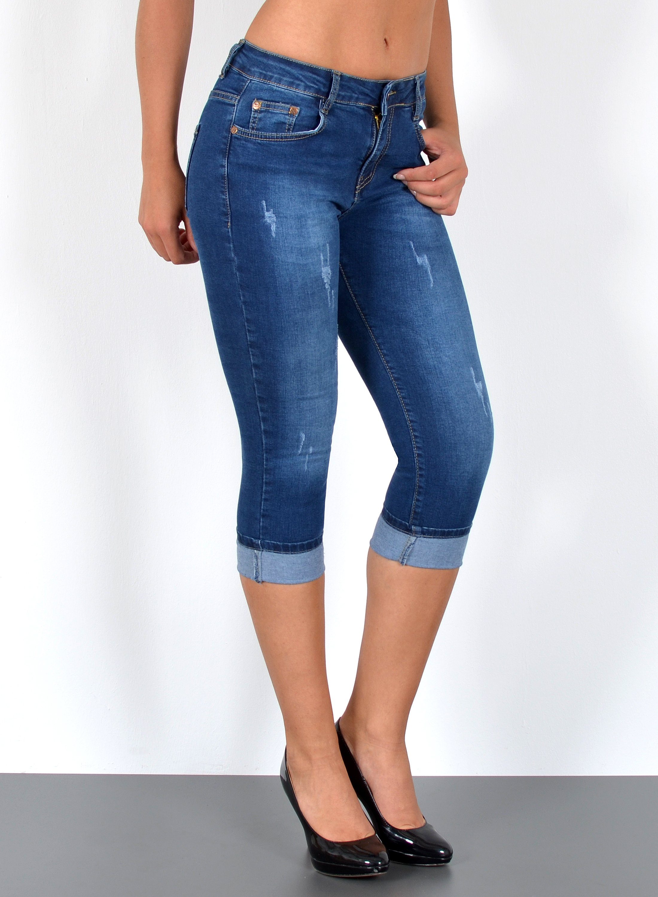 ESRA Caprijeans High Waist Capri Jeans Damen bis Übergröße Plus Size Große Größe C15 High Waist Capri Jeans Damen Stretch 3/4 Jeans Shorts Damen Capri Hose – Bild 3 von 4