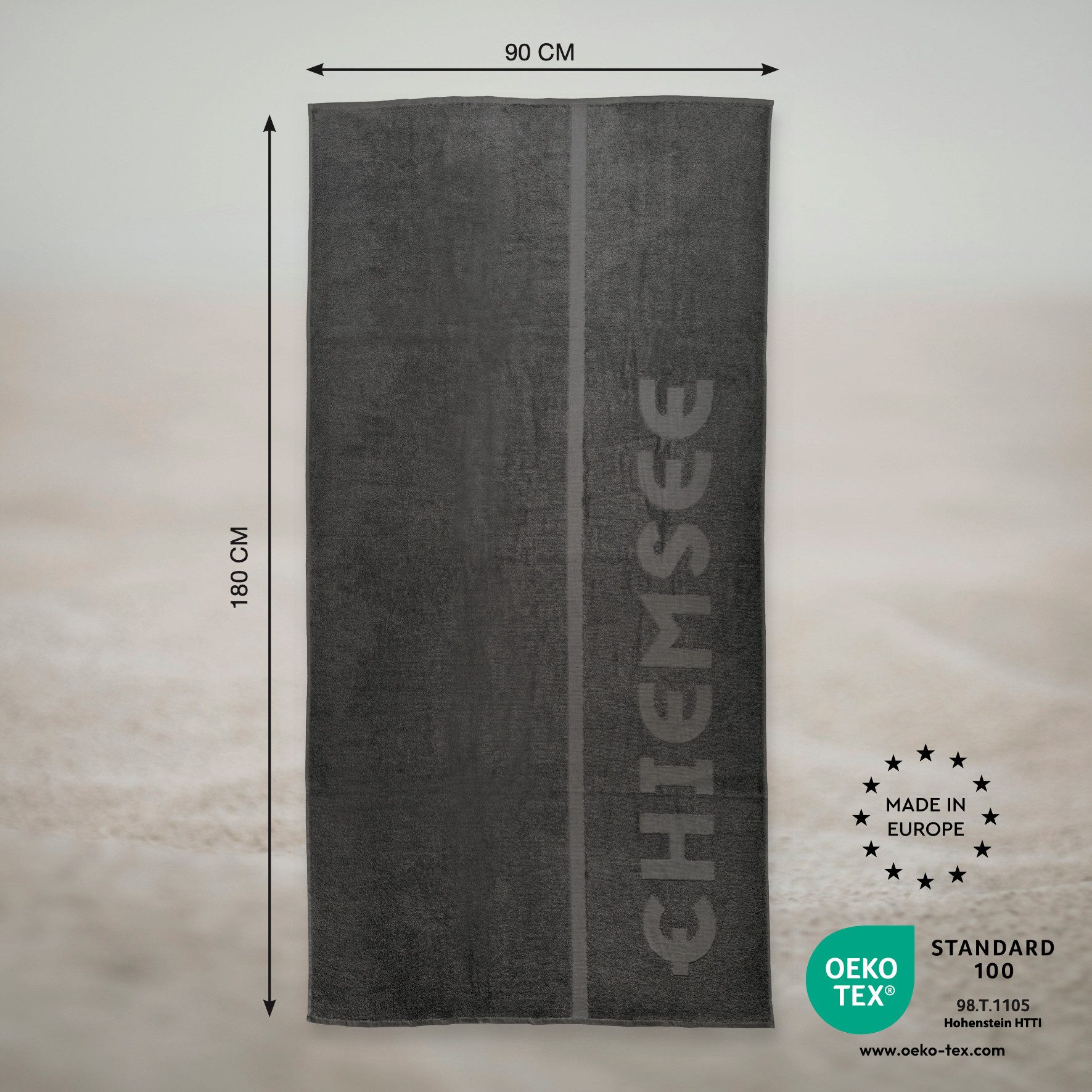 Chiemsee Strandtuch, Badetuch, Sporttuch, Saunatuch 90 x 180 cm, 100% Baumwolle, hohe Feuchtigkeitsaufnahme, hautfreundlich