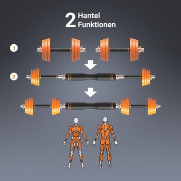 AsVIVA Hantel-Set Edelstahl Multifunktions-Hantel Set 6in1 DB2 30kg Bluetooth Kettlebell, (Koffer, Bluetooth Modul, Kettlebellgriffe, Hantelstangen), 4 Modi & 6 Funktionen, MOVE-IT Fitness App kompatibel, Bluetooth