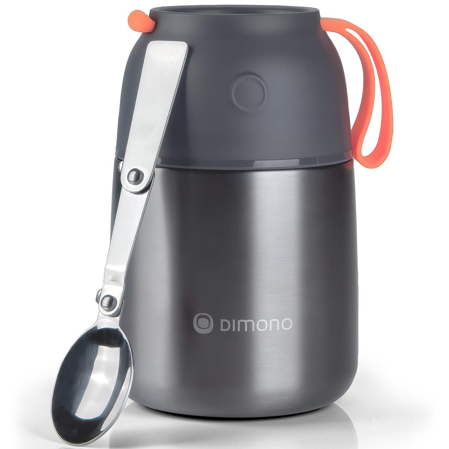 Dimono Thermobehälter Edelstahl Thermobehälter – Warmhaltebehälter mit Löffel & Silikonband, Edelstahl, (to-Go Lebensmittelbehälter, Essensbehälter für unterwegs)