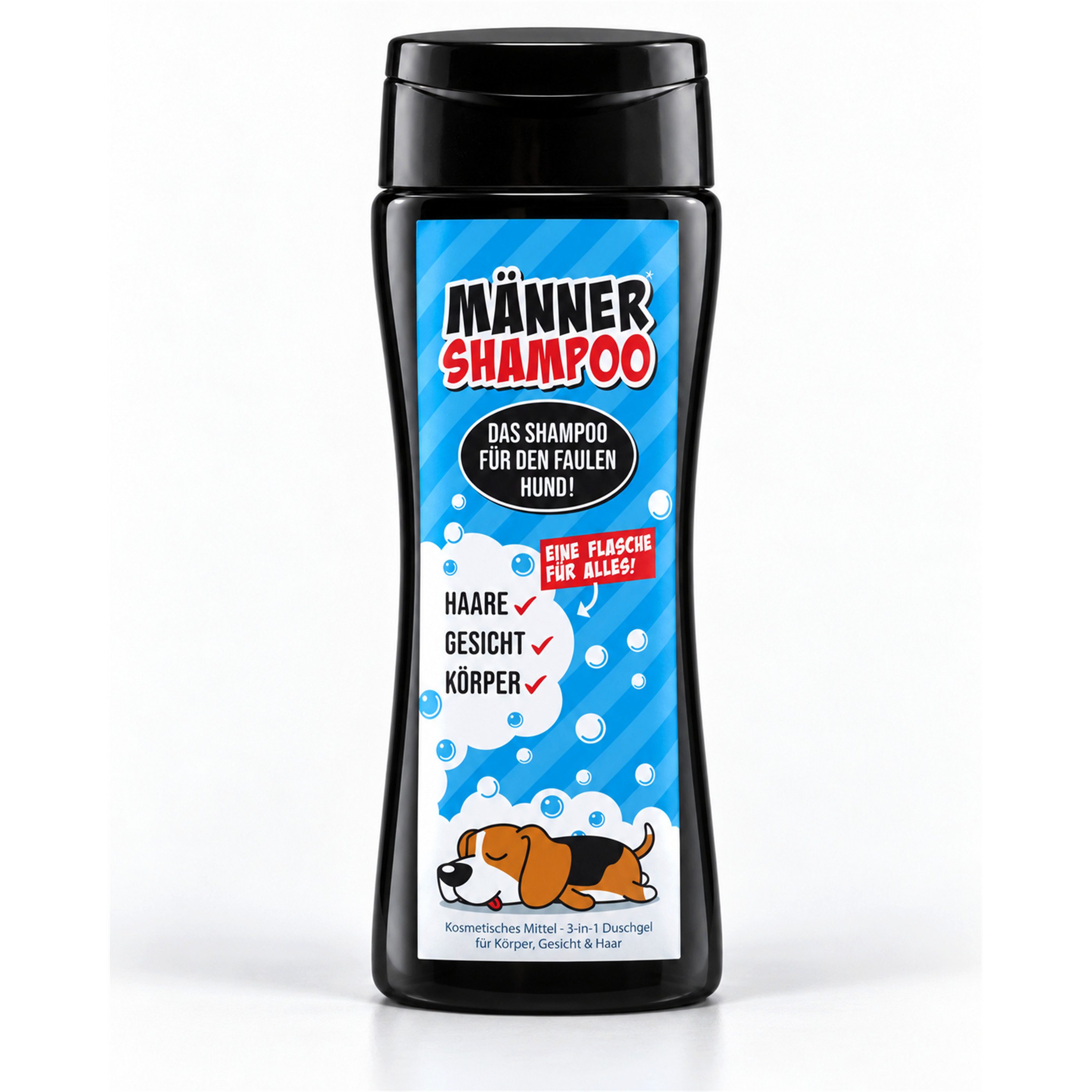 Deggelbam Duschgel Fauler Hund Männer Shampoo 3-in-1 – lustiges Geschenk 250 ml, 3-in-1, Fauler-Hund-Humor, Männergeschenk, 250 ml