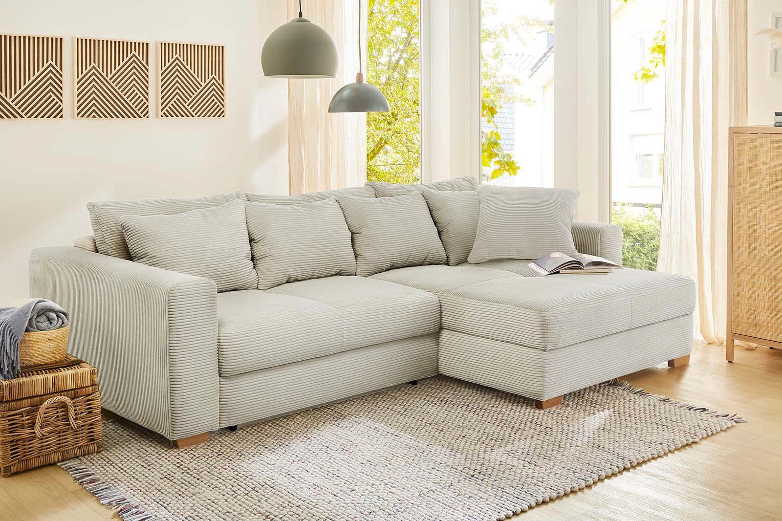 Jockenhöfer Gruppe Ecksofa Kampen L-Form, B: 288 cm, Liegefl. 153x245 cm, mit Schlaffunktion, Bettkasten & Zierkissen, Federkern