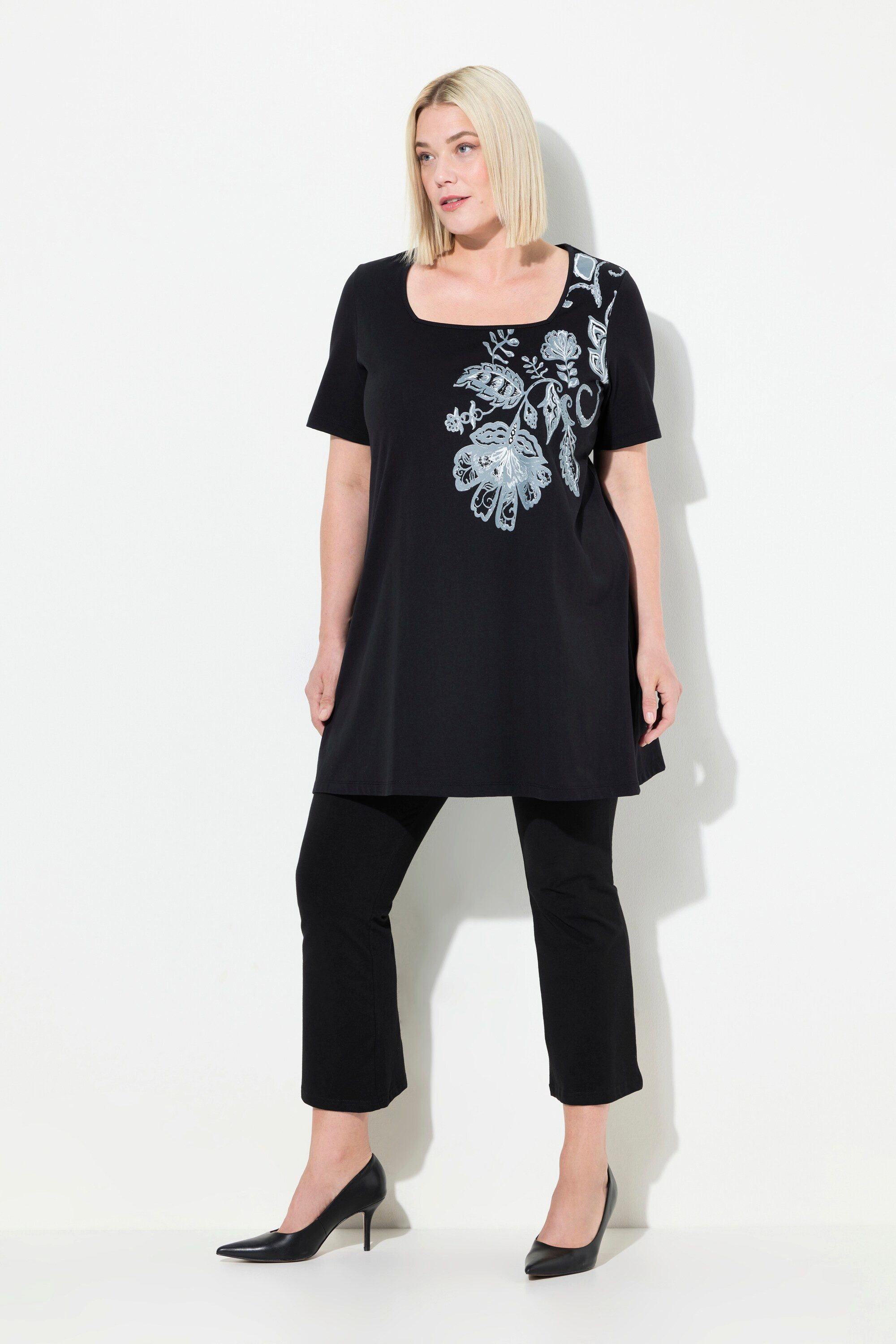 Ulla Popken Longshirt Longshirt A-Linie Blumendruck günstig online kaufen