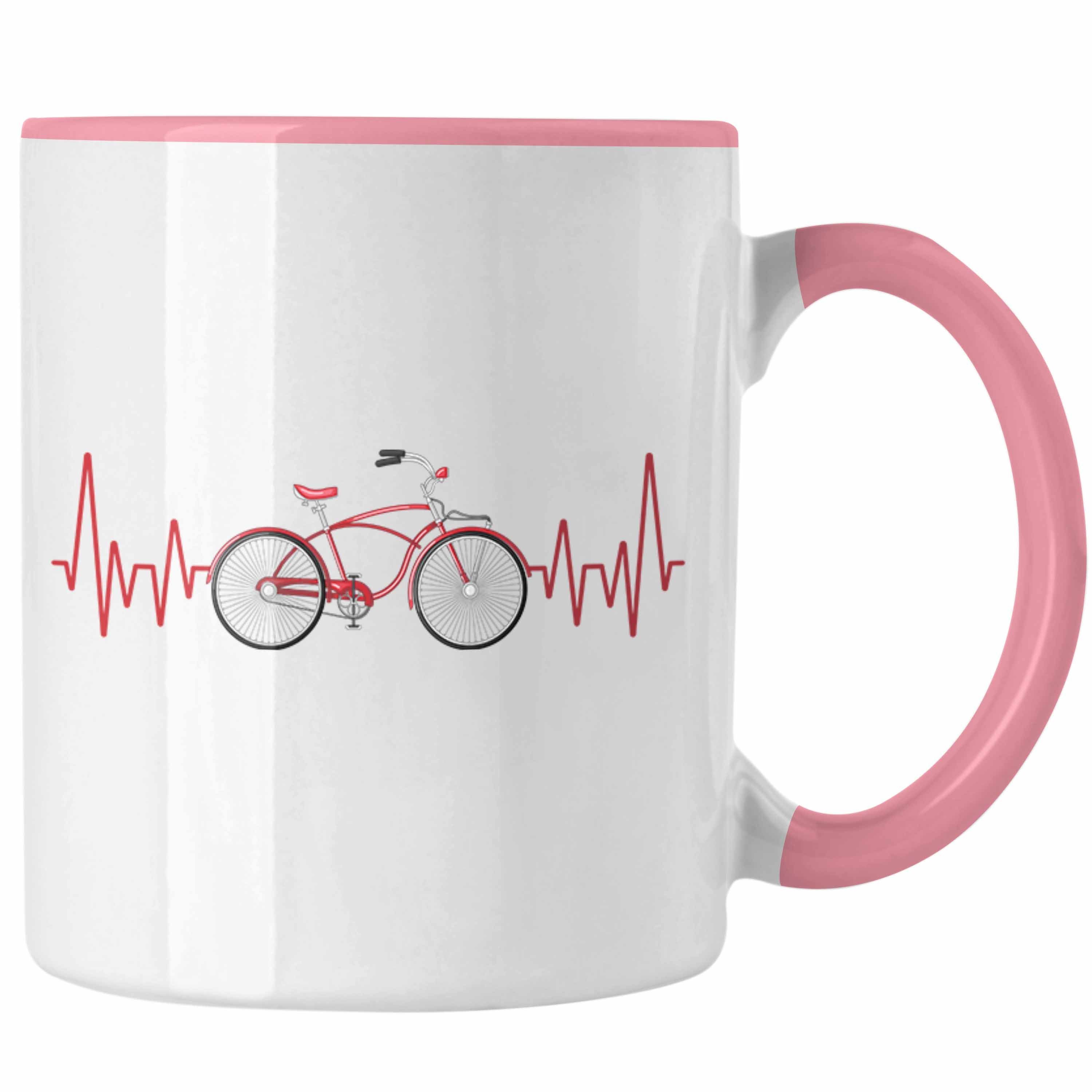 Trendation Tasse Trendation - Fahrrad Herzschlag Tasse Geschenk für Radfahrer Umwelt Ho Rosa