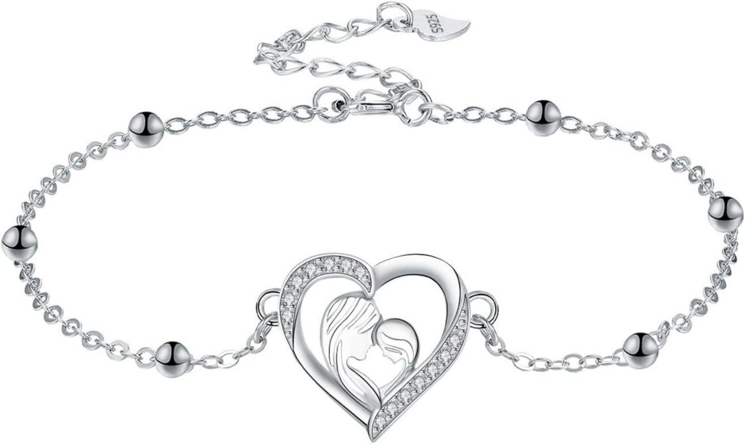 LuxusKollektion Ketten und Armband Set Mutter Tochter Armband 925 Sterling Silber Herz Anhänger Schmuck