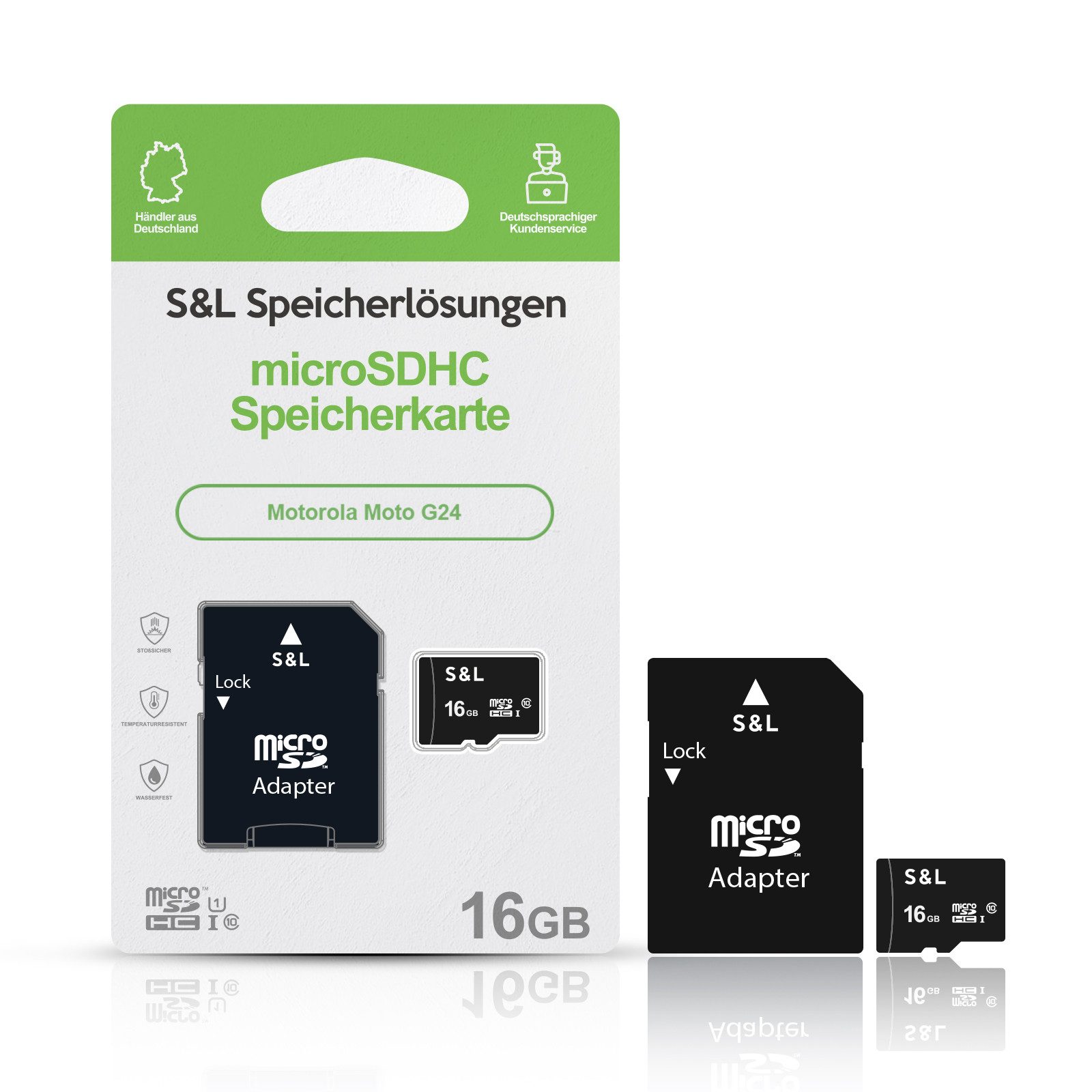 Tec-Expert microSD Karte S&L für Motorola Moto G24 Speicherkarte (16 GB, Class 10, microSDHC)