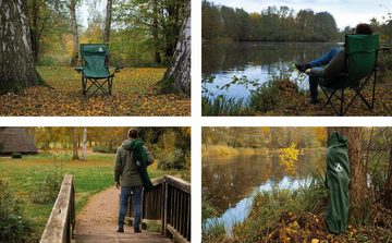 Zamper Campingstuhl Faltbar – Angelstuhl 150kg & Faltstuhl Getränkehalter Kopfkissen, Mit praktischer Tragetasche