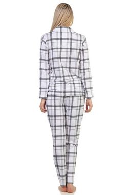 Normann Pyjama Damen Schlafanzug zum durchknöpfen in Karo Optik in Jersey Qualität