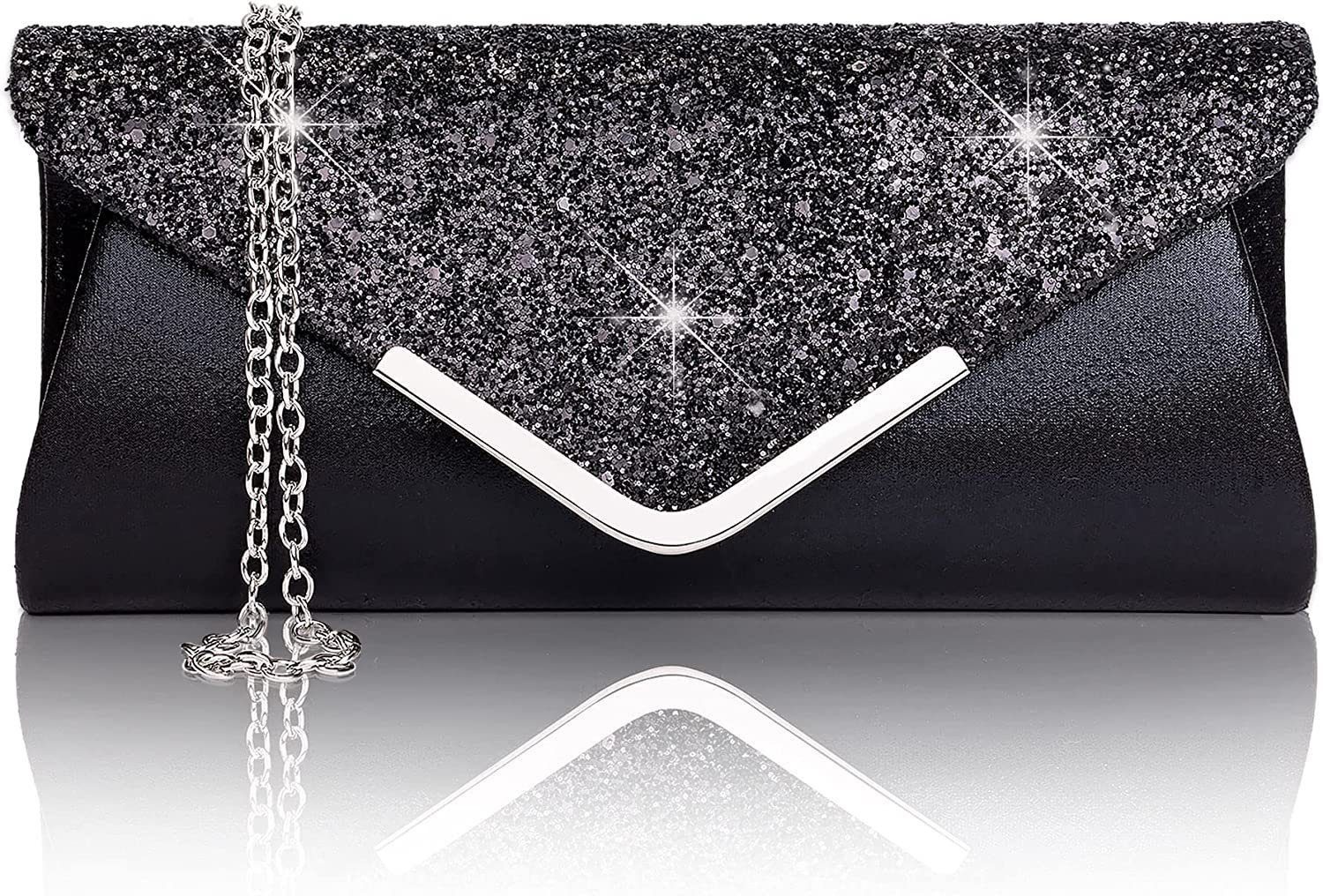 Fivejoy Abendtasche Frauen Glitter Umschlag Clutch Tasche, Mit Kette